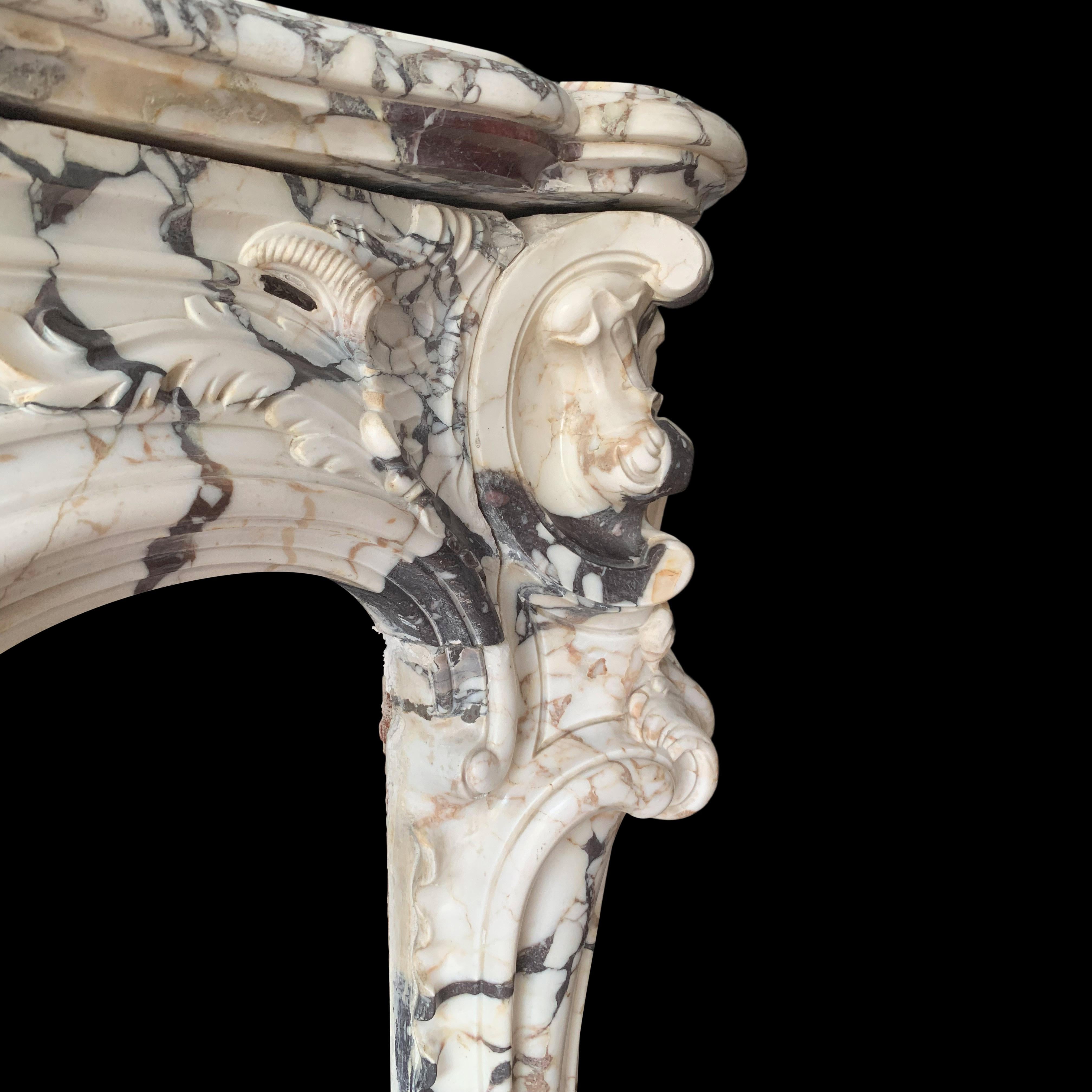 19th Century Breche Violette French Chimneypiece in the Rococo Revival Manor For Sale 1