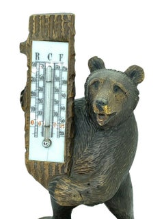 19th Century Brienz Black Forest Carved Bear with Thermometer, ca. 1890s
