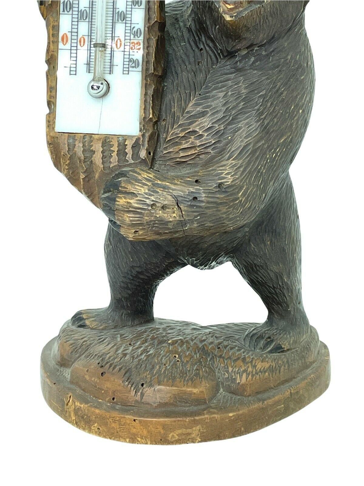 German 19th Century Brienz Black Forest Carved Bear with Thermometer, ca. 1890s For Sale