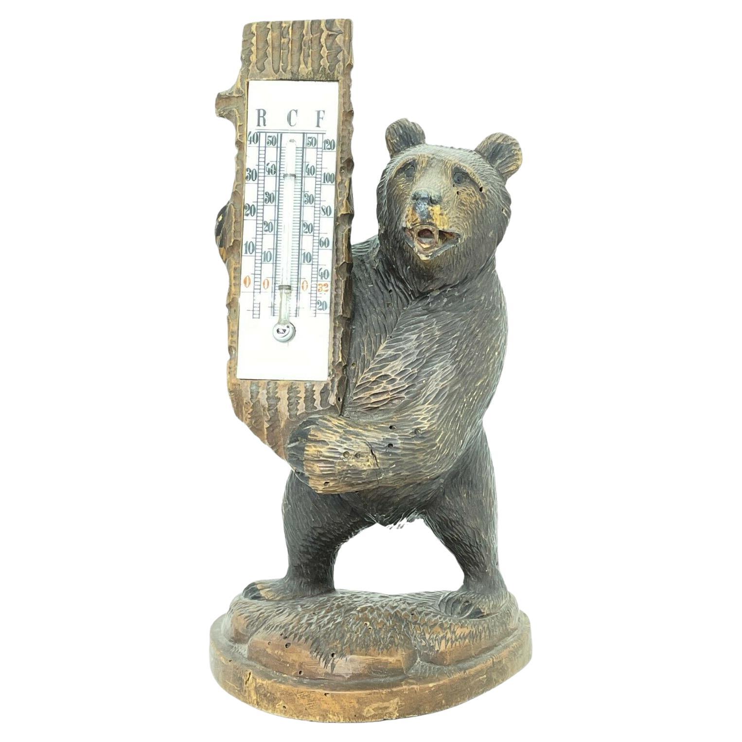 19th Century Brienz Black Forest Carved Bear with Thermometer, ca. 1890s