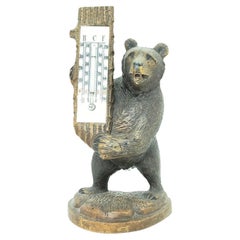 19th Century Brienz Black Forest Carved Bear with Thermometer, ca. 1890s
