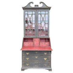 19th Century British Antique Victorian Two-Part Pinewood Secretary Cabinet