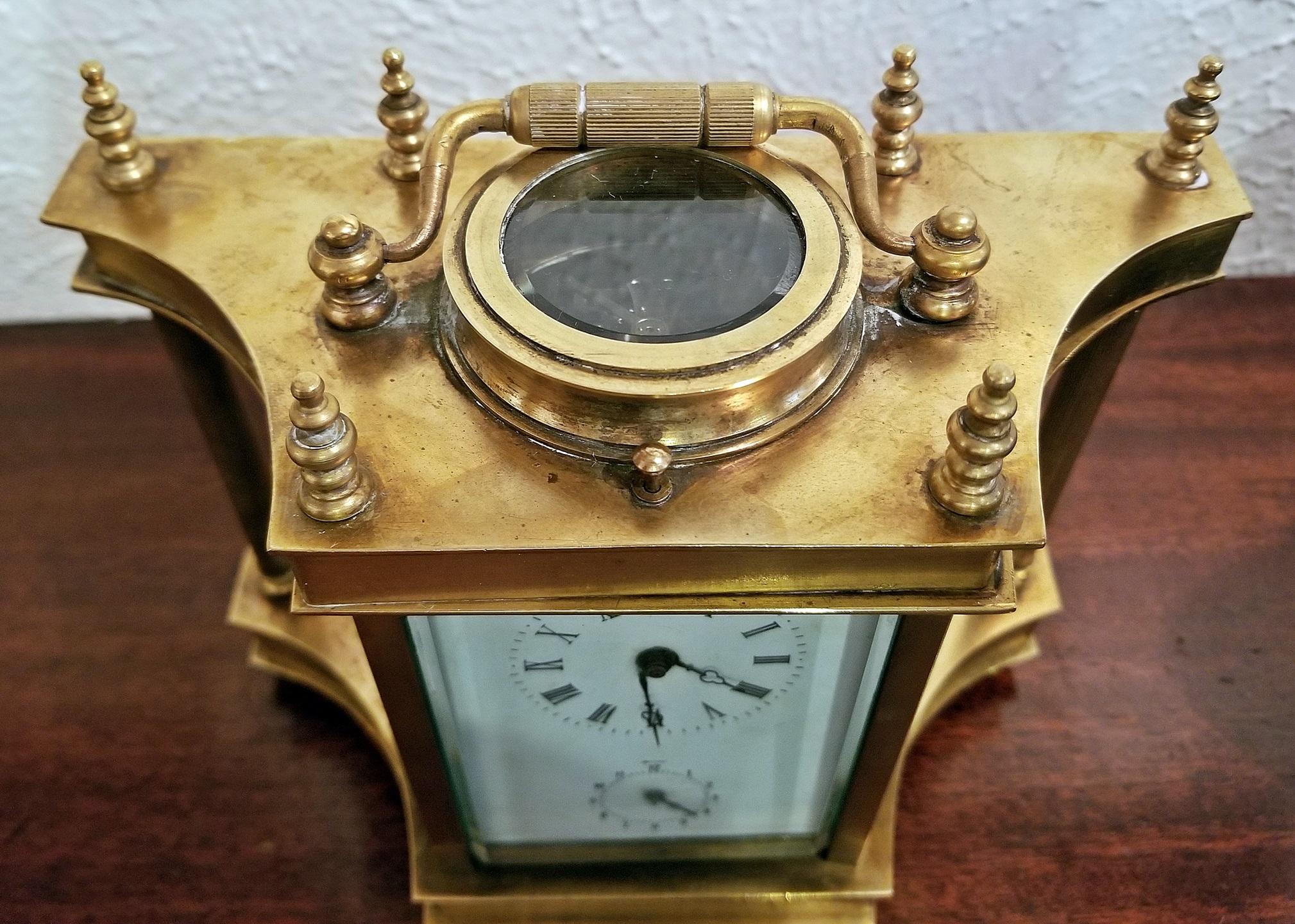 19th Century British Brass Carriage Clock with Roman Columns 6