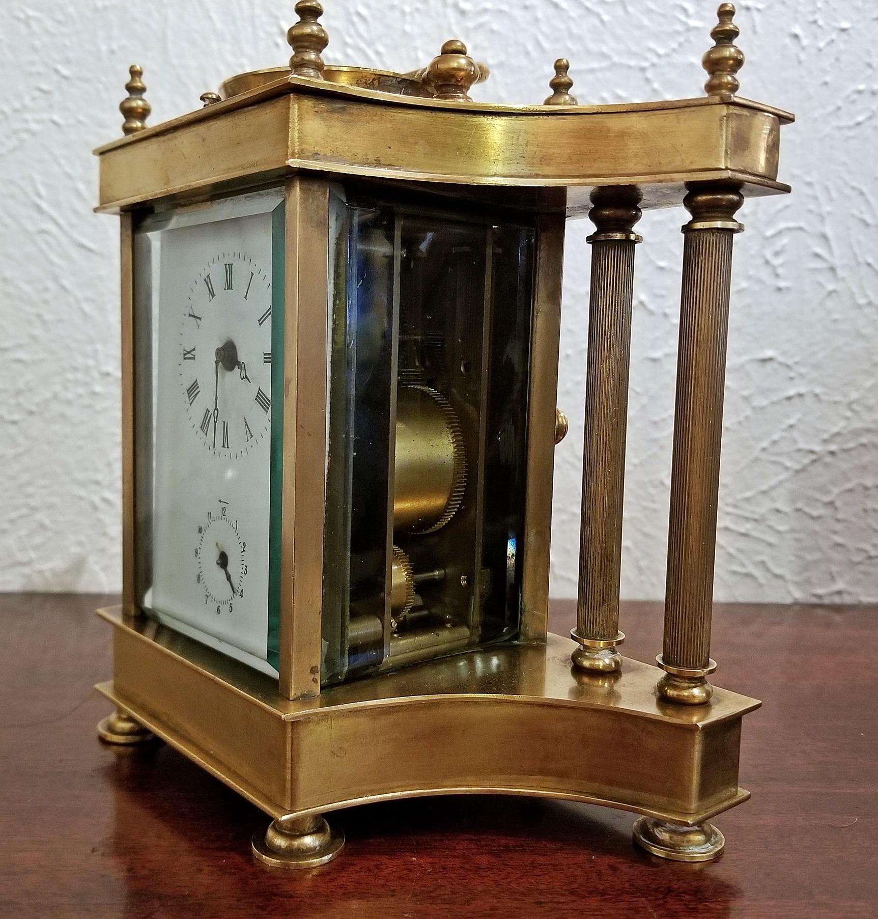 19th Century British Brass Carriage Clock with Roman Columns 8