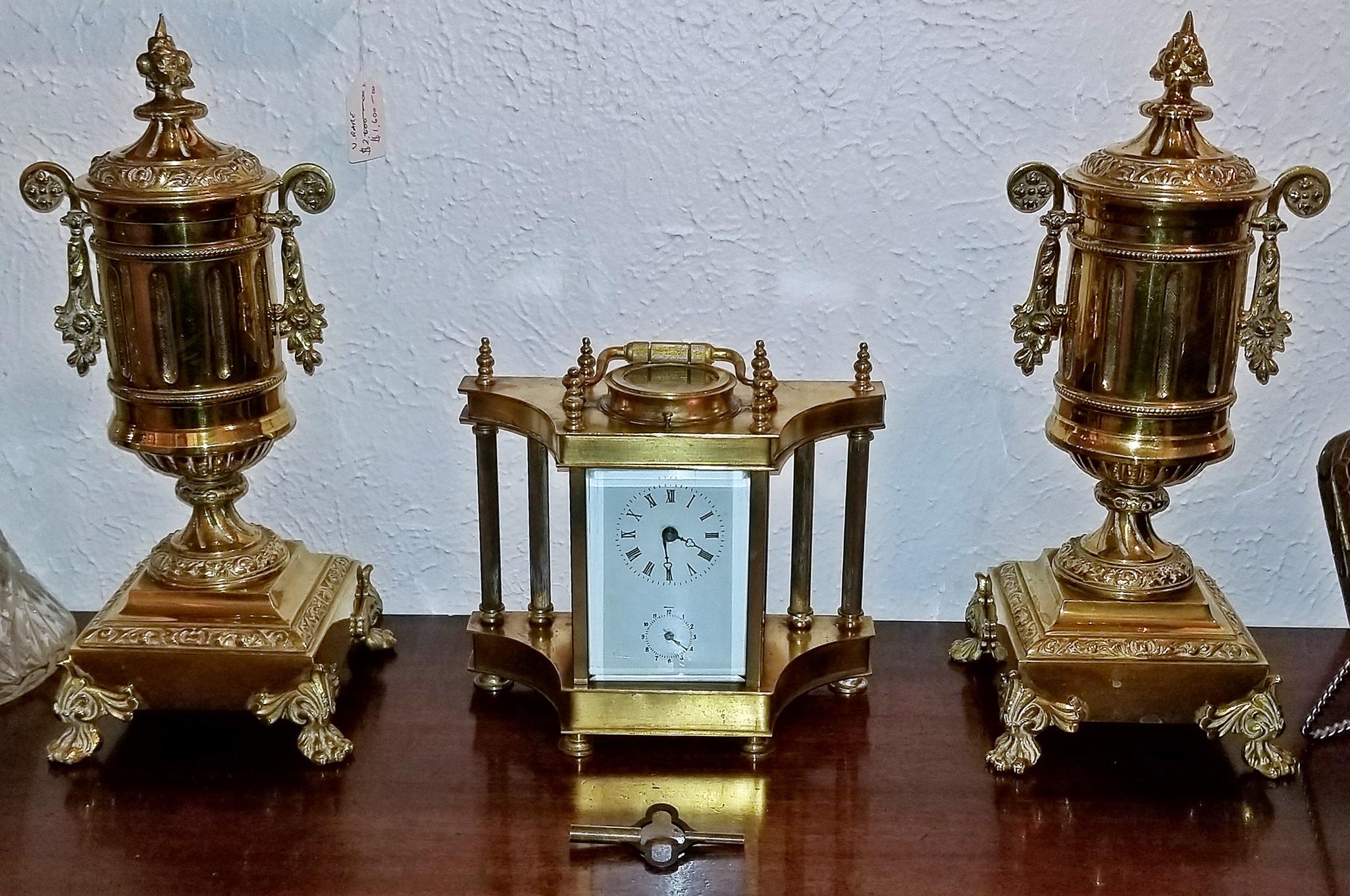 19th Century British Brass Carriage Clock with Roman Columns 11