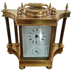 Antique 19th Century British Brass Carriage Clock with Roman Columns