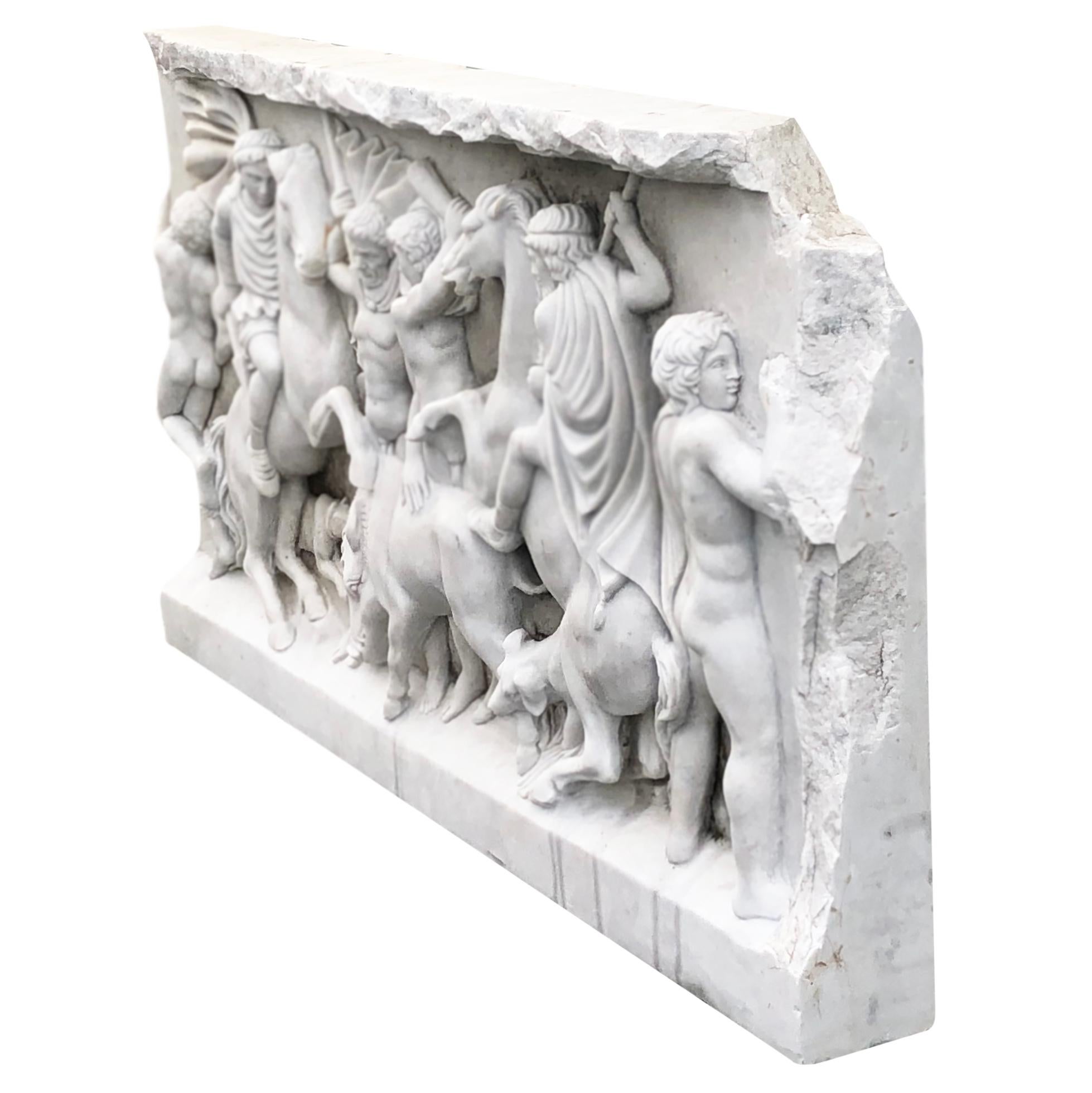 English 19th Century British Carrara Marble Roman Relief Sculpture - Antique Relief For Sale