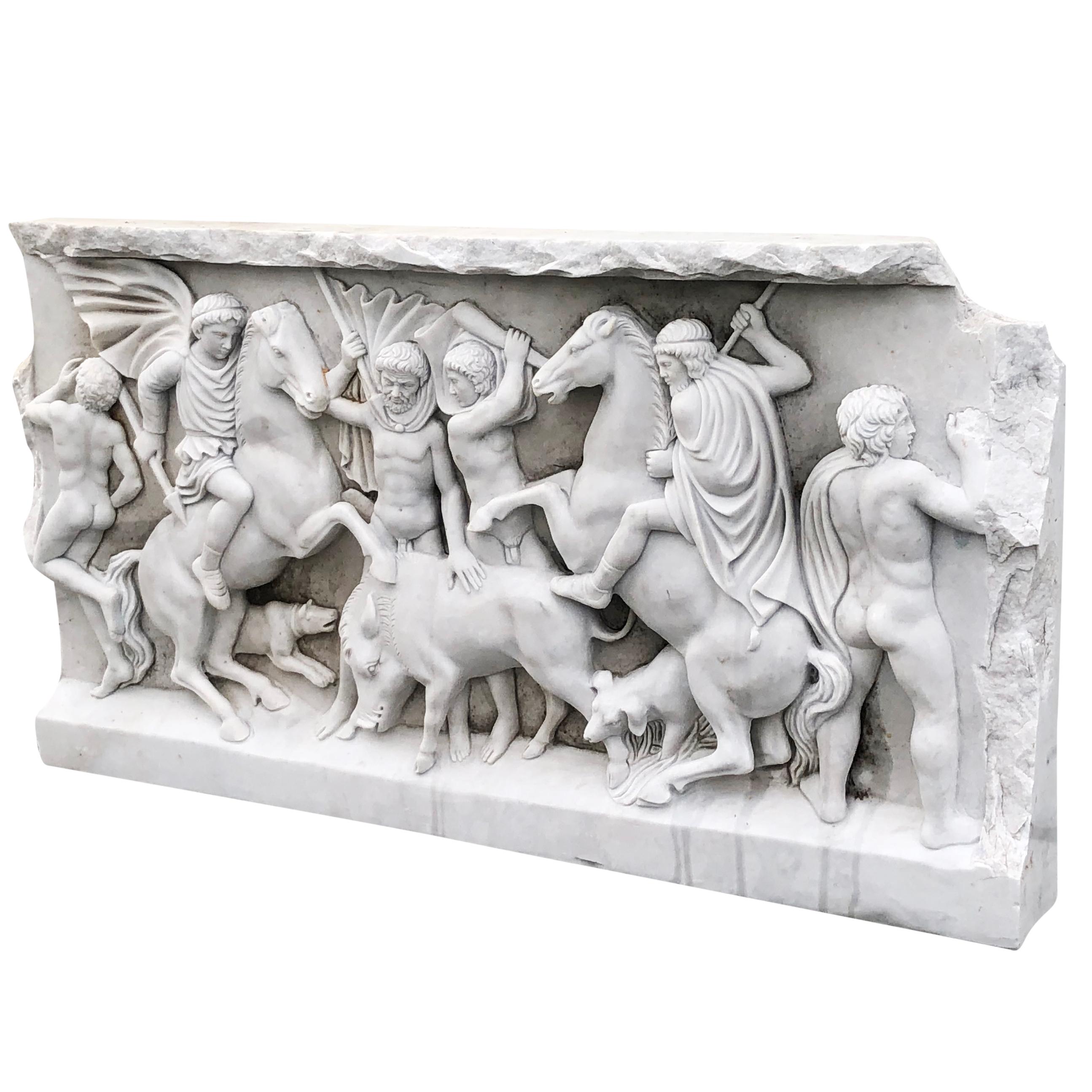 19th Century British Carrara Marble Roman Relief Sculpture - Antique Relief In Good Condition For Sale In West Palm Beach, FL