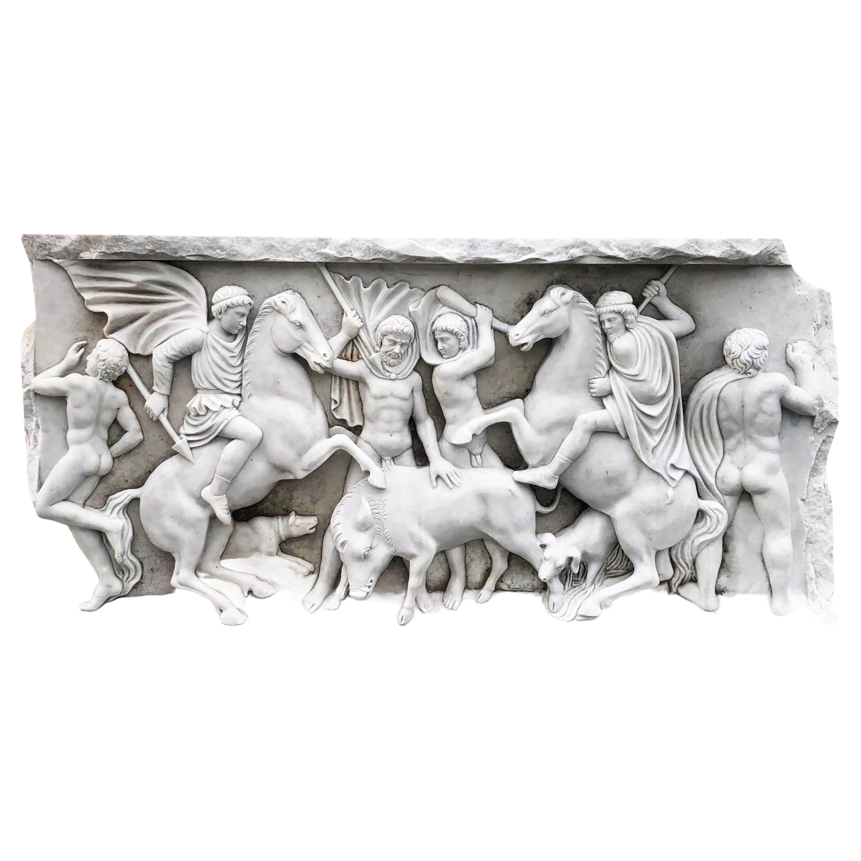 19th Century British Carrara Marble Roman Relief Sculpture - Antique Relief For Sale