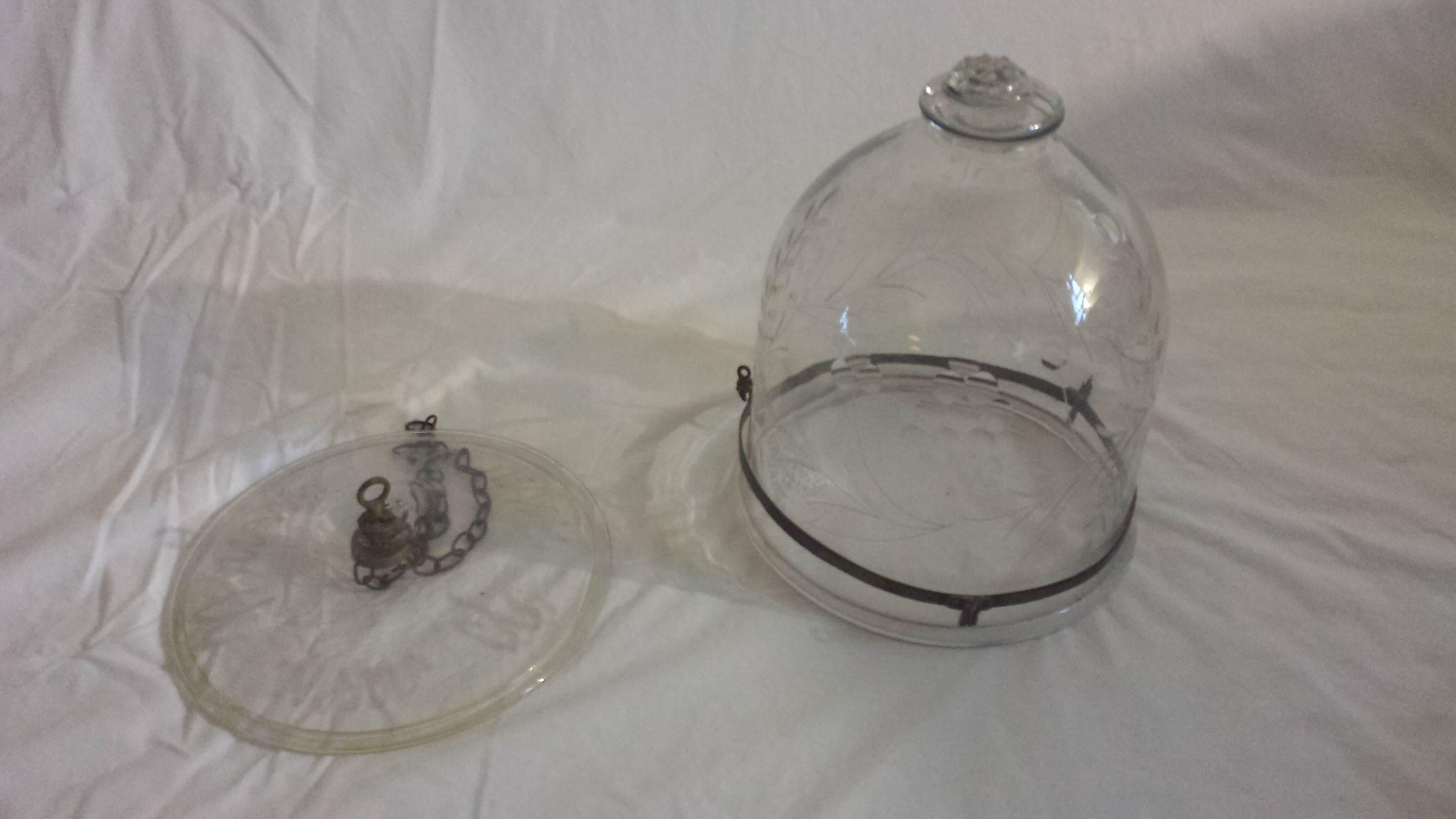 Britische Glockenglaslaterne aus mundgeblasenem, geätztem Glas, 19. Jahrhundert (Britisch Kolonial) im Angebot