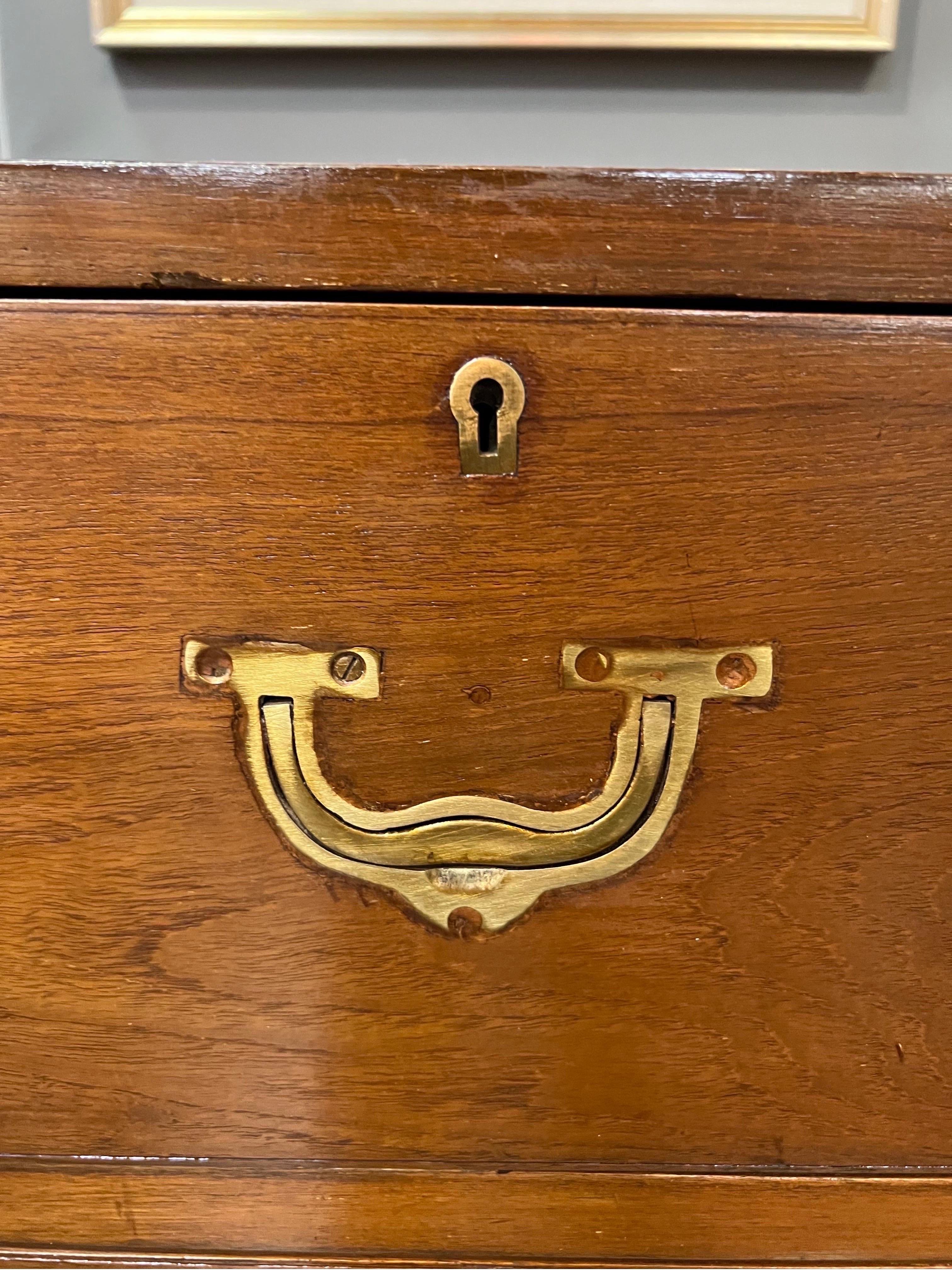 19th Century British Colonial Brass Bound Teak Campaign Chest For Sale 4