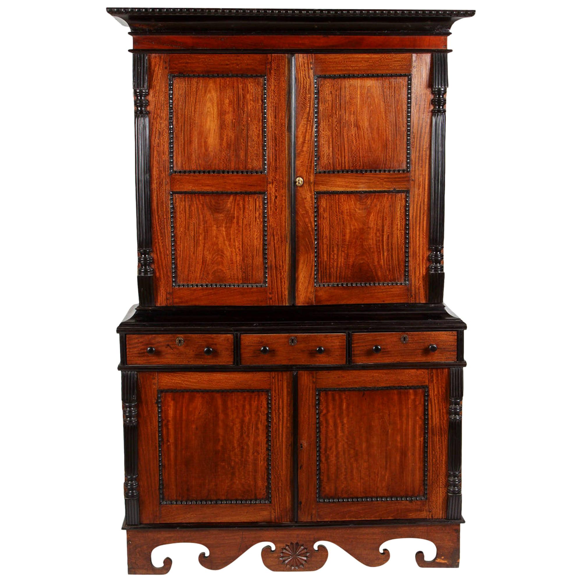 19th Century British Colonial Ceylonese Satinwood and Ebony Cabinet For Sale