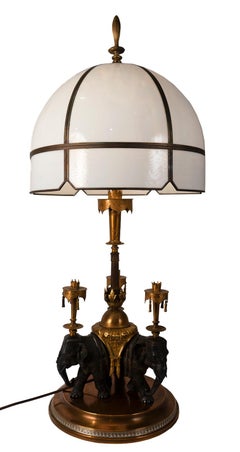 19th Century British Colonial Elephant Brass Lamp