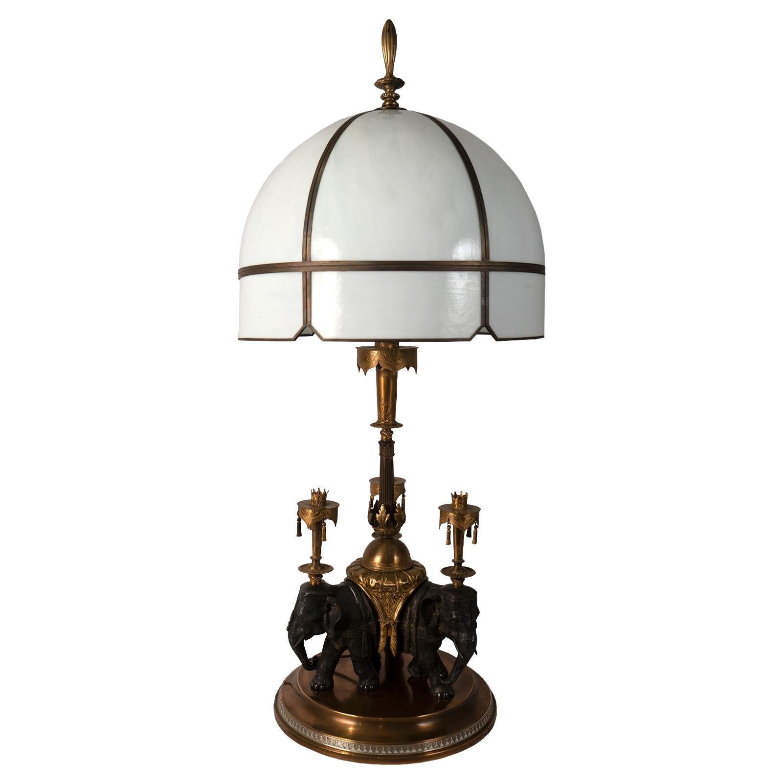 19th Century British Colonial Elephant Brass Lamp For Sale