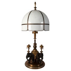 19th Century British Colonial Elephant Brass Lamp