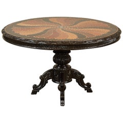 19th Century British Colonial Pedestal Table with Inlaid Top