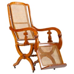 Antique 19th Century Biedermeier Reclining Cane Chair