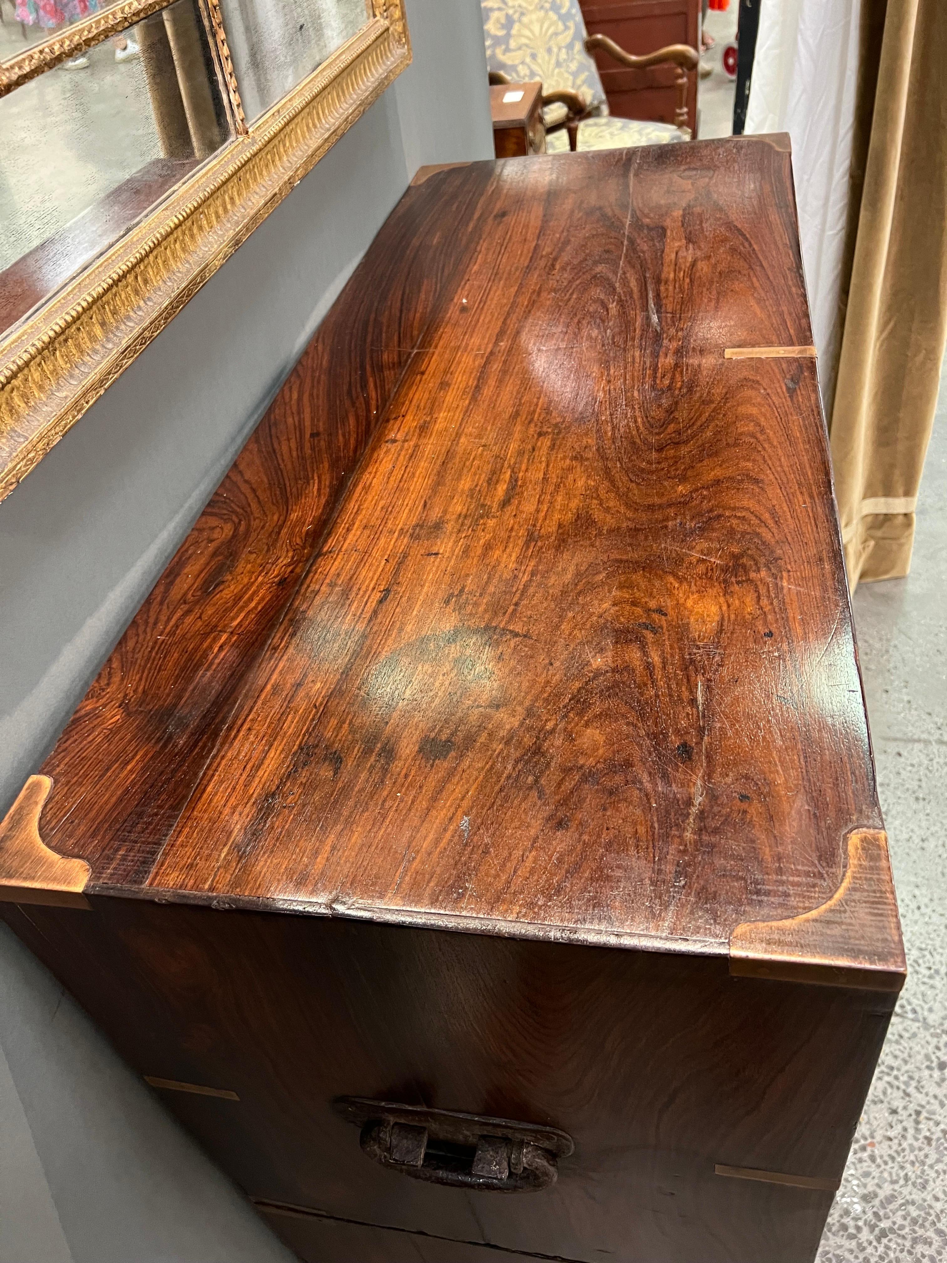 Indian 19th Century British Colonial Rosewood Campaign Chest