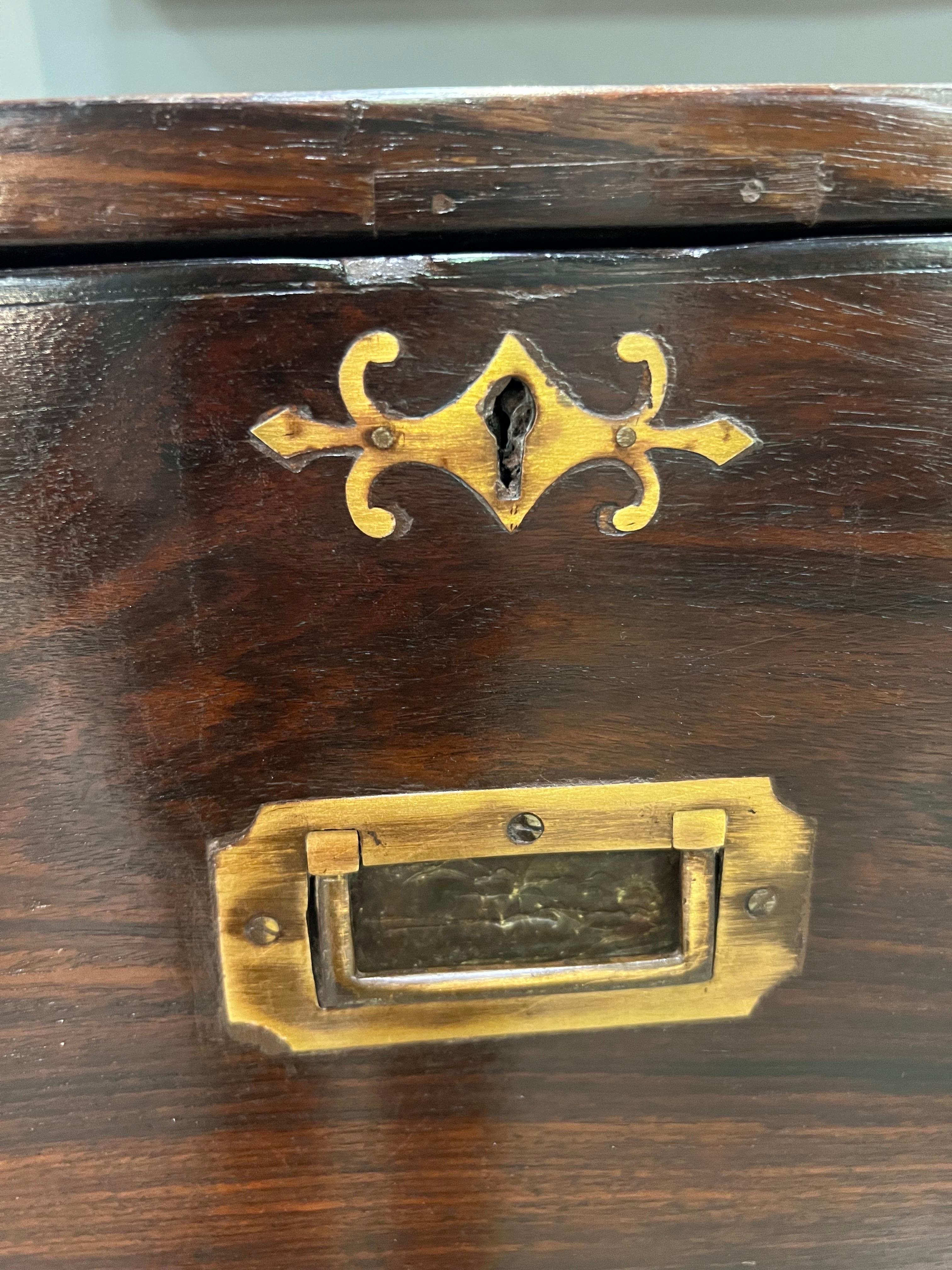 19th Century British Colonial Rosewood Campaign Chest In Good Condition In Richmond, VA