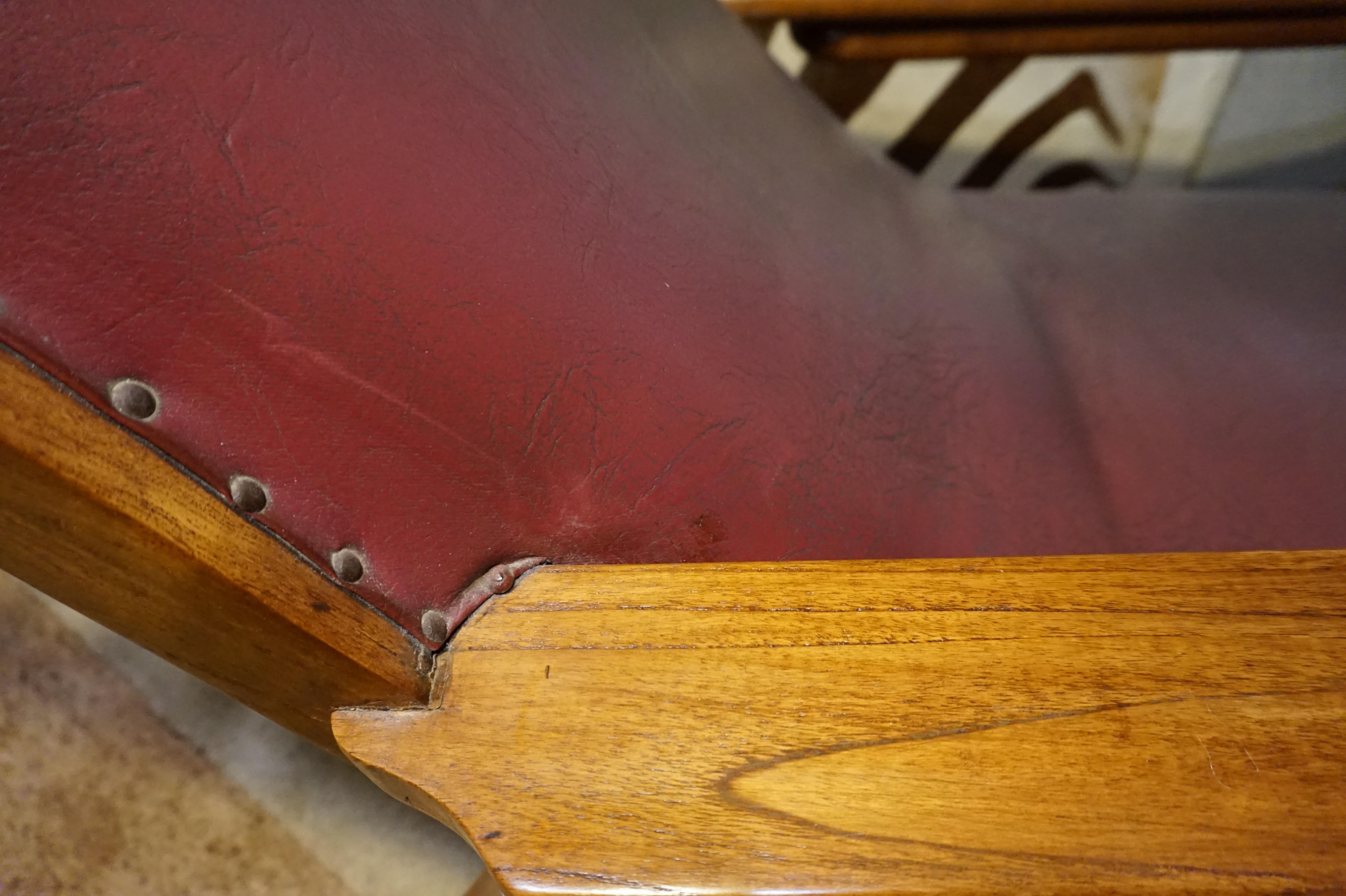 19th Century British Colonial Tea Plantation Teak & Leather Lounge Chair For Sale 4