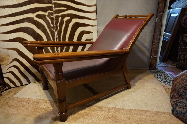 19th Century British Colonial Tea Plantation Teak and Leather