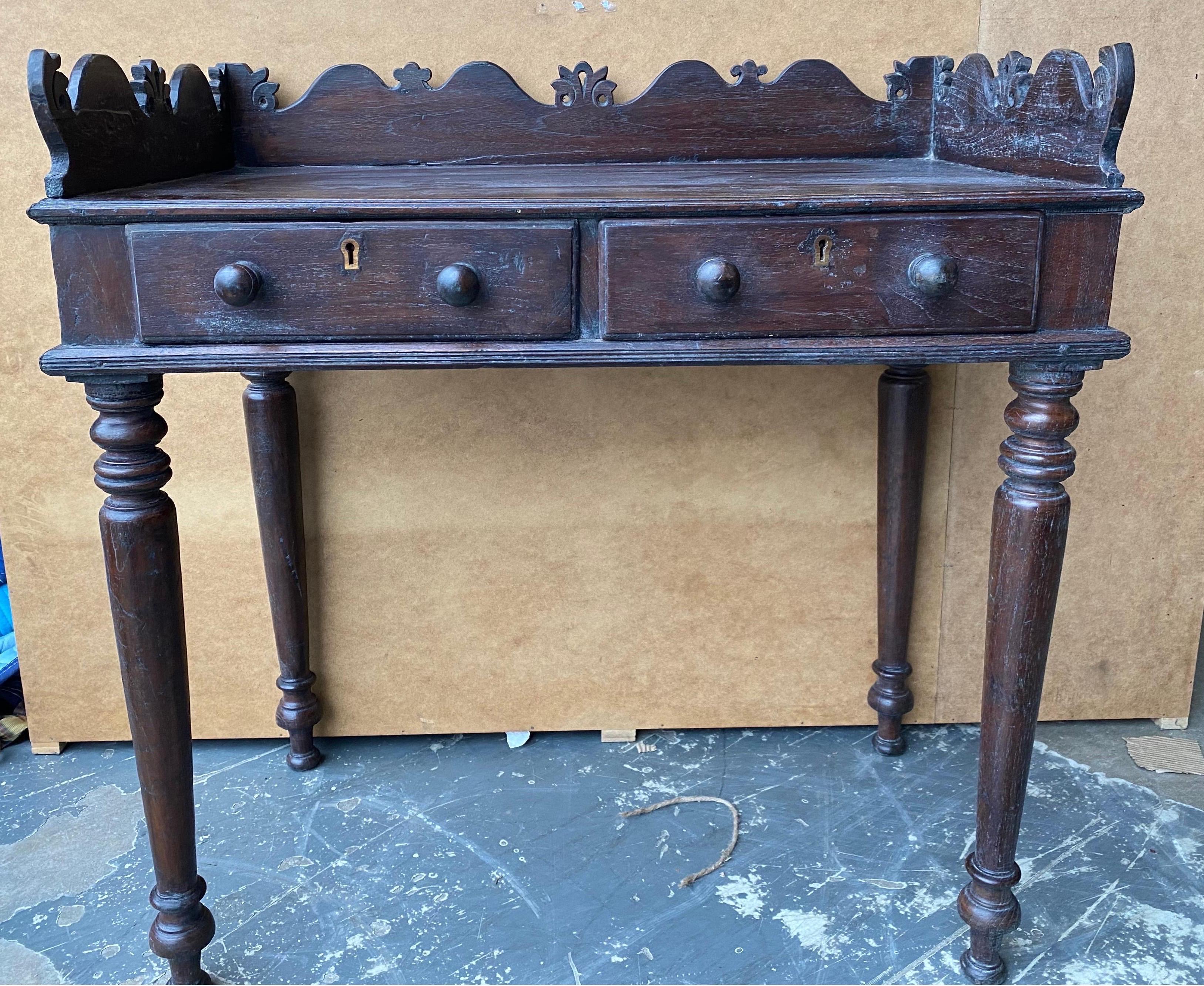 British Indian Ocean Territory 19th Century British Colonial Teak 2-Drawer Console from the East Indies