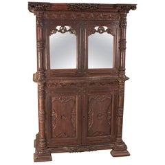 Meuble de rangement ou armoire à miroir en bois de teck de style colonial britannique du 19ème siècle