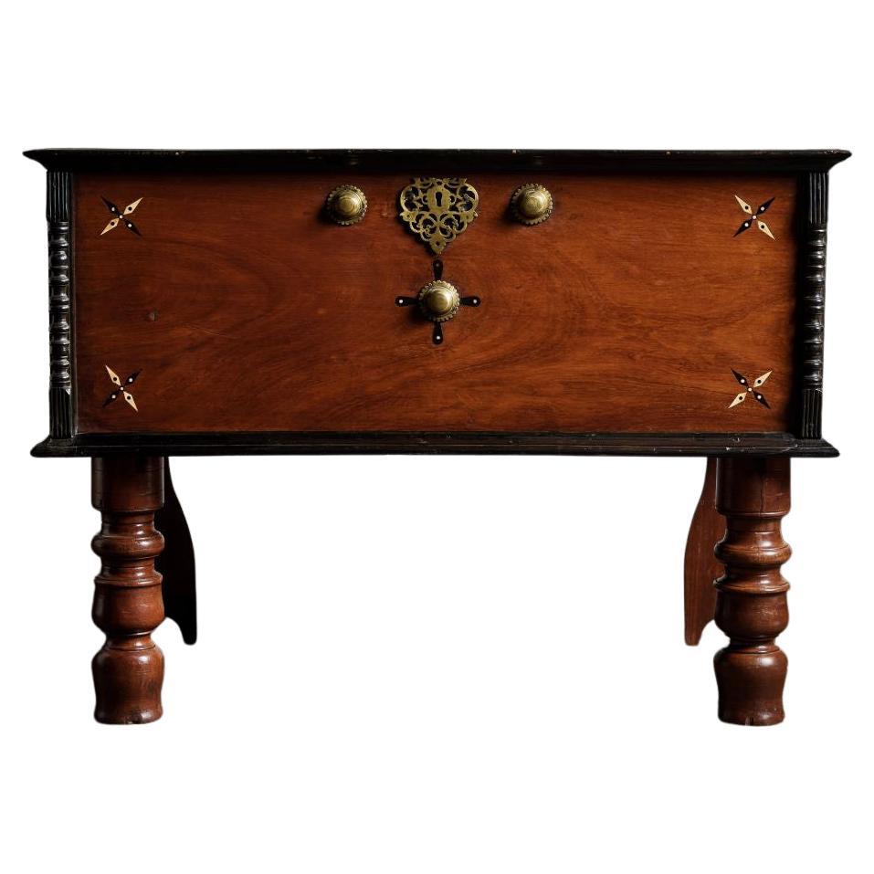 19th Century British Colonial Trunk with Inlay For Sale