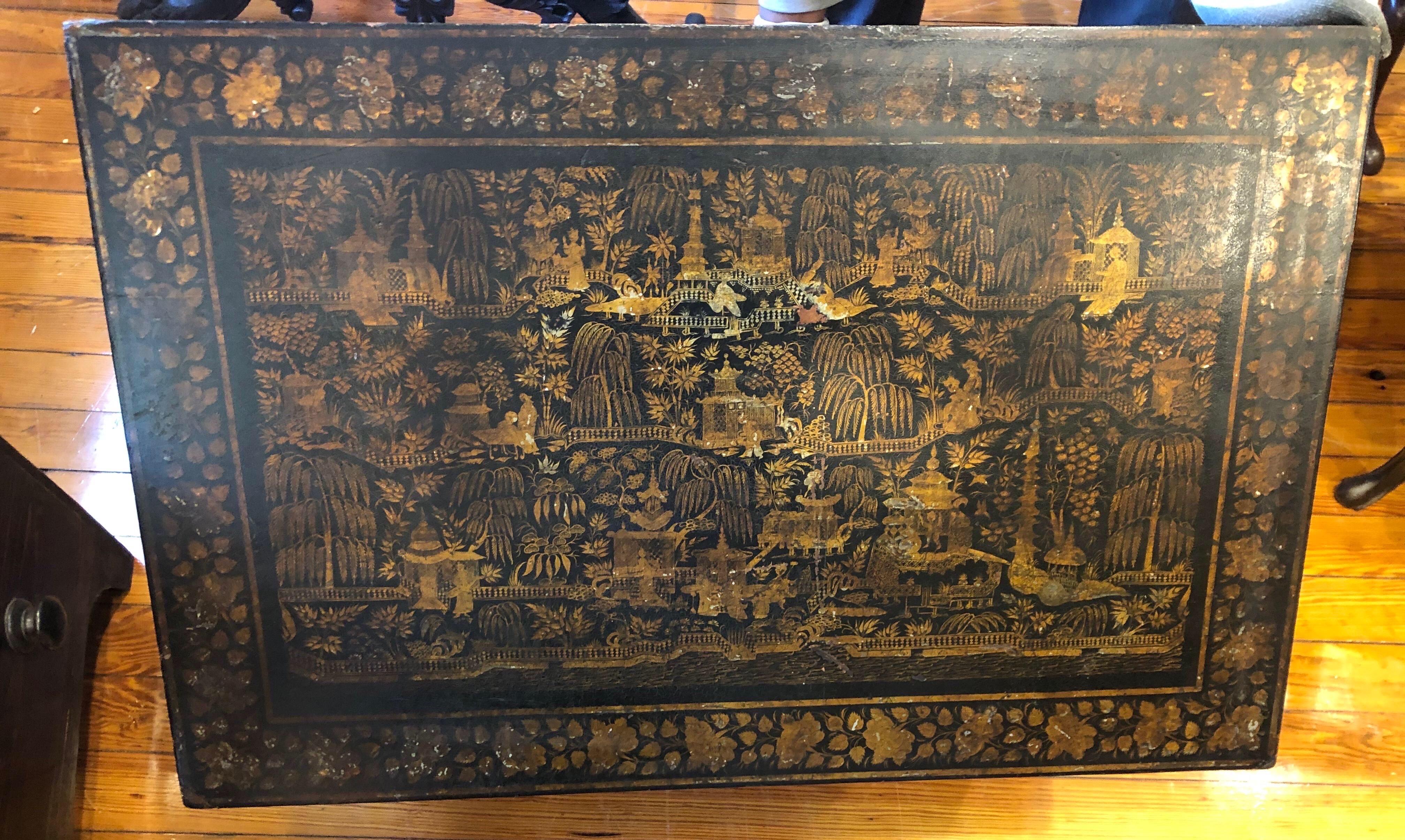 19th Century British Lacquered Chinoiserie Chest on Stand 6