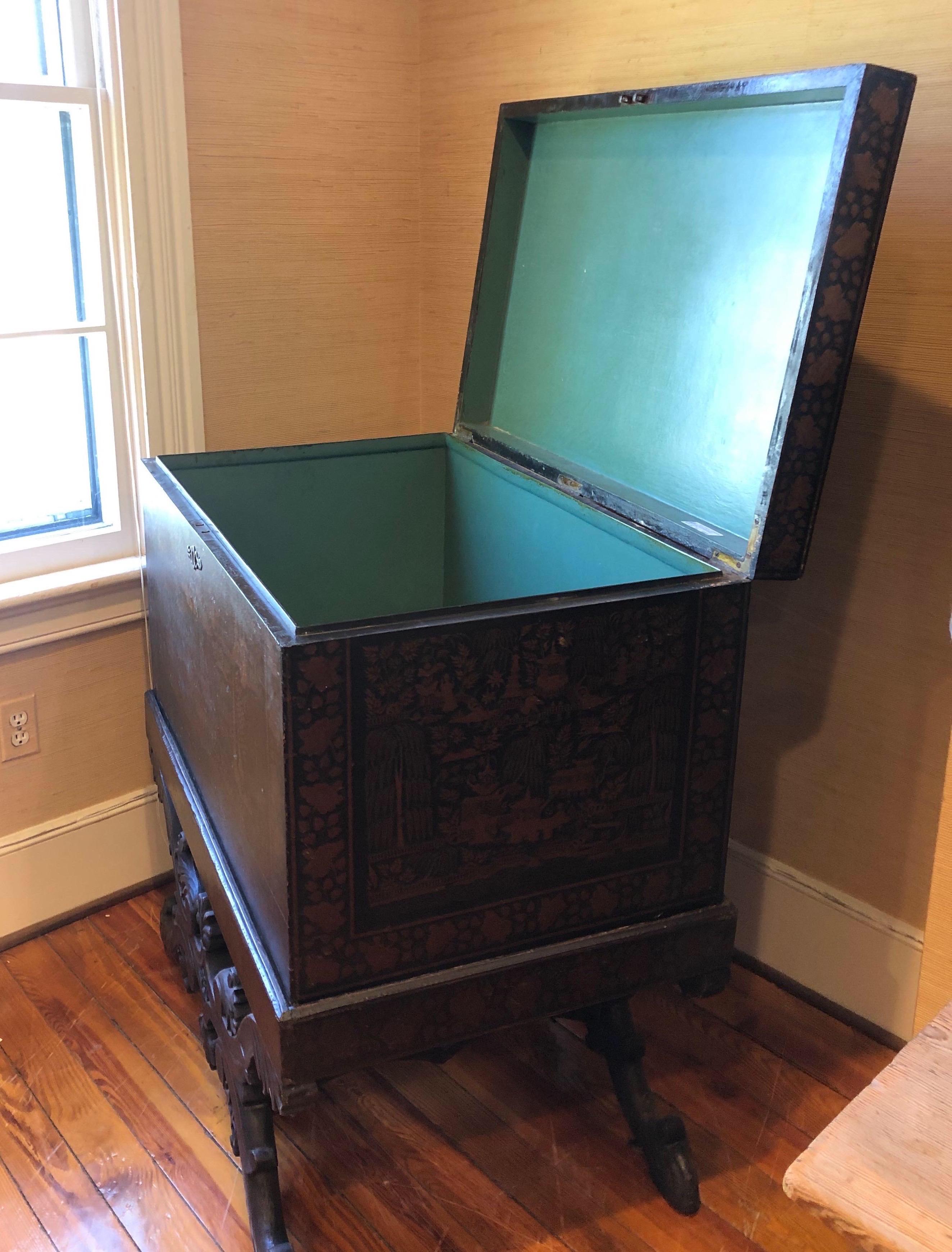 19th Century British Lacquered Chinoiserie Chest on Stand 7