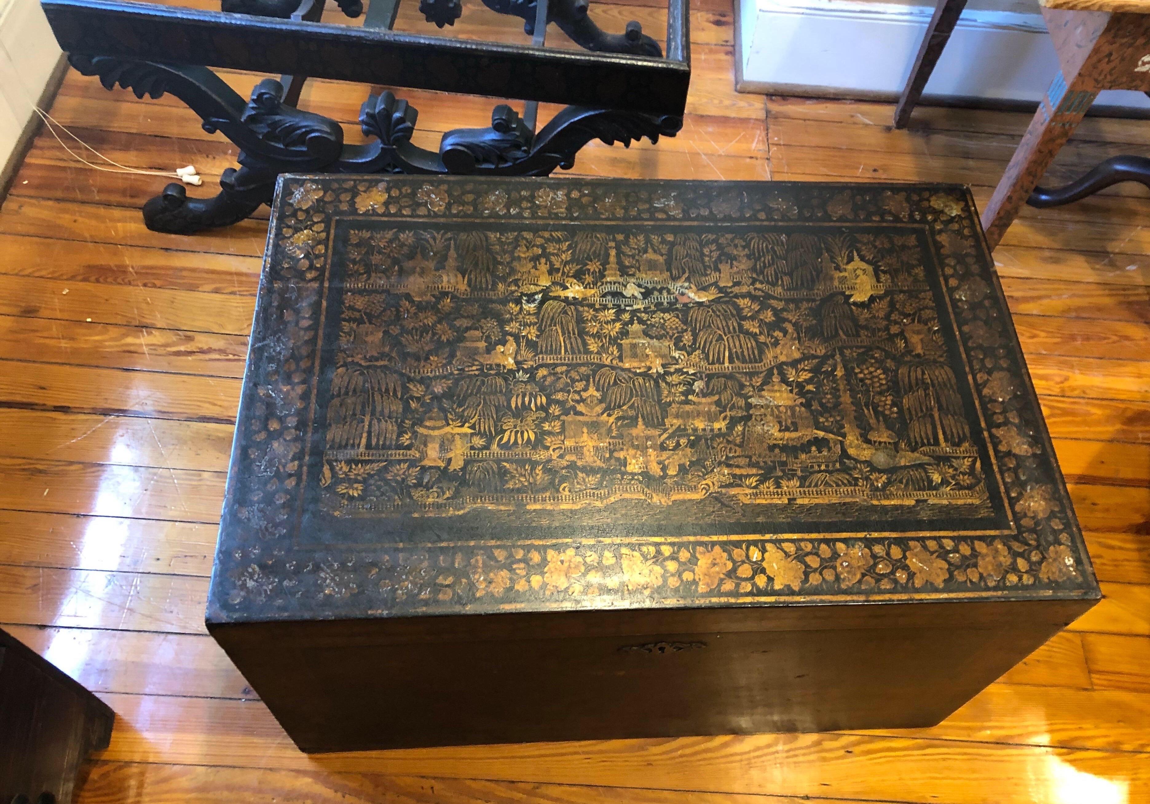 19th Century British Lacquered Chinoiserie Chest on Stand 4