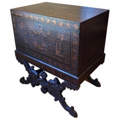 19th Century British Lacquered Chinoiserie Chest on Stand