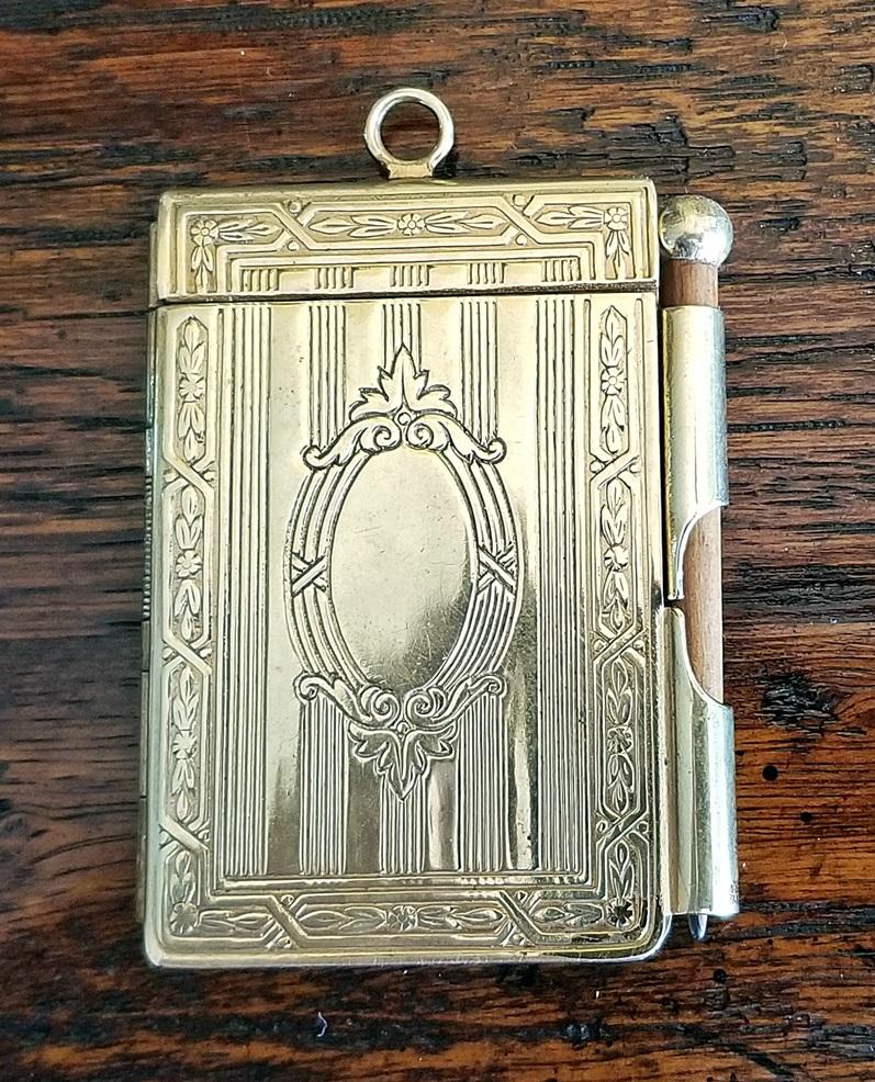 Etched 19th Century British Ladies Brass Pocket Notebook