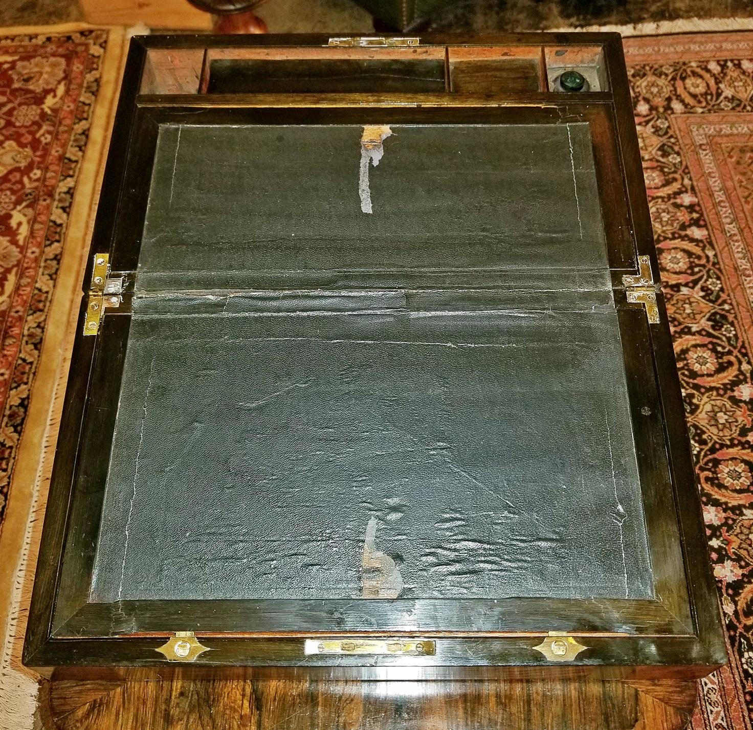 19th Century British Mahogany Campaign Writing Slope In Fair Condition In Dallas, TX