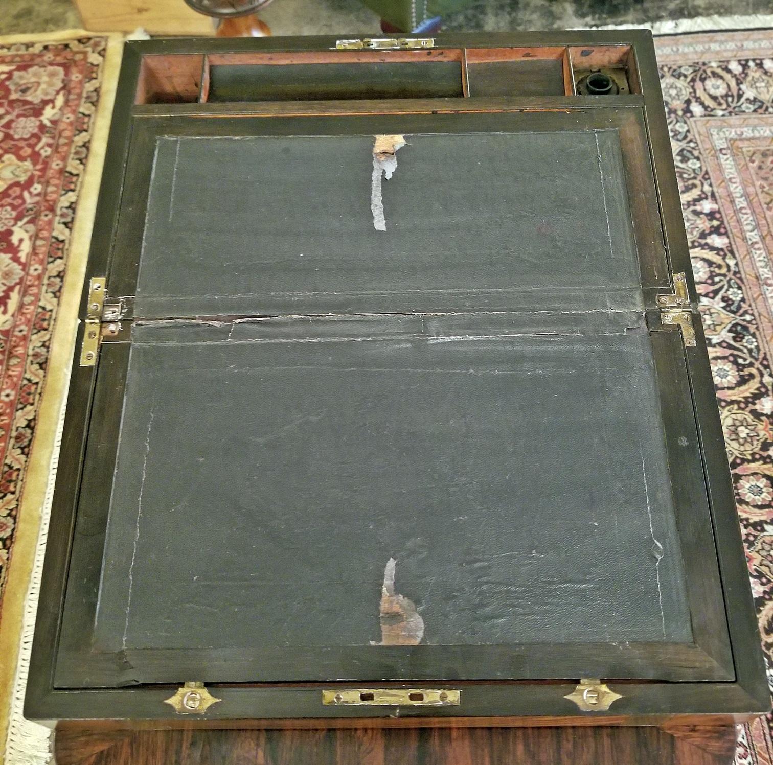 Brass 19th Century British Mahogany Campaign Writing Slope