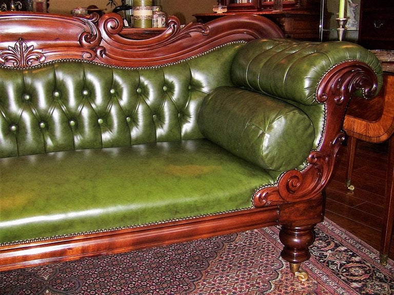 19th Century British Mahogany Library Sofa With Scroll Arms For Absolutely Gorgeous Mid 19th Century Library Sofa Or Chaise With Scroll Arms British Piece