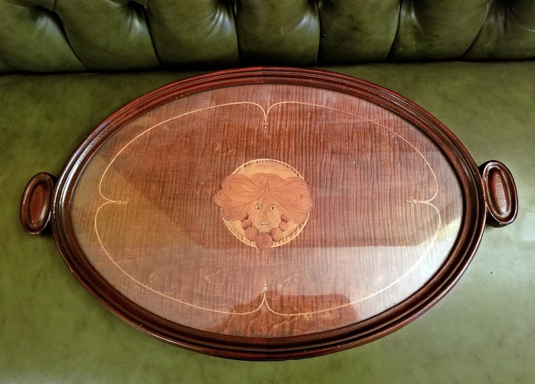 Art Nouveau British Marquetry Inlaid Serving Tray 1