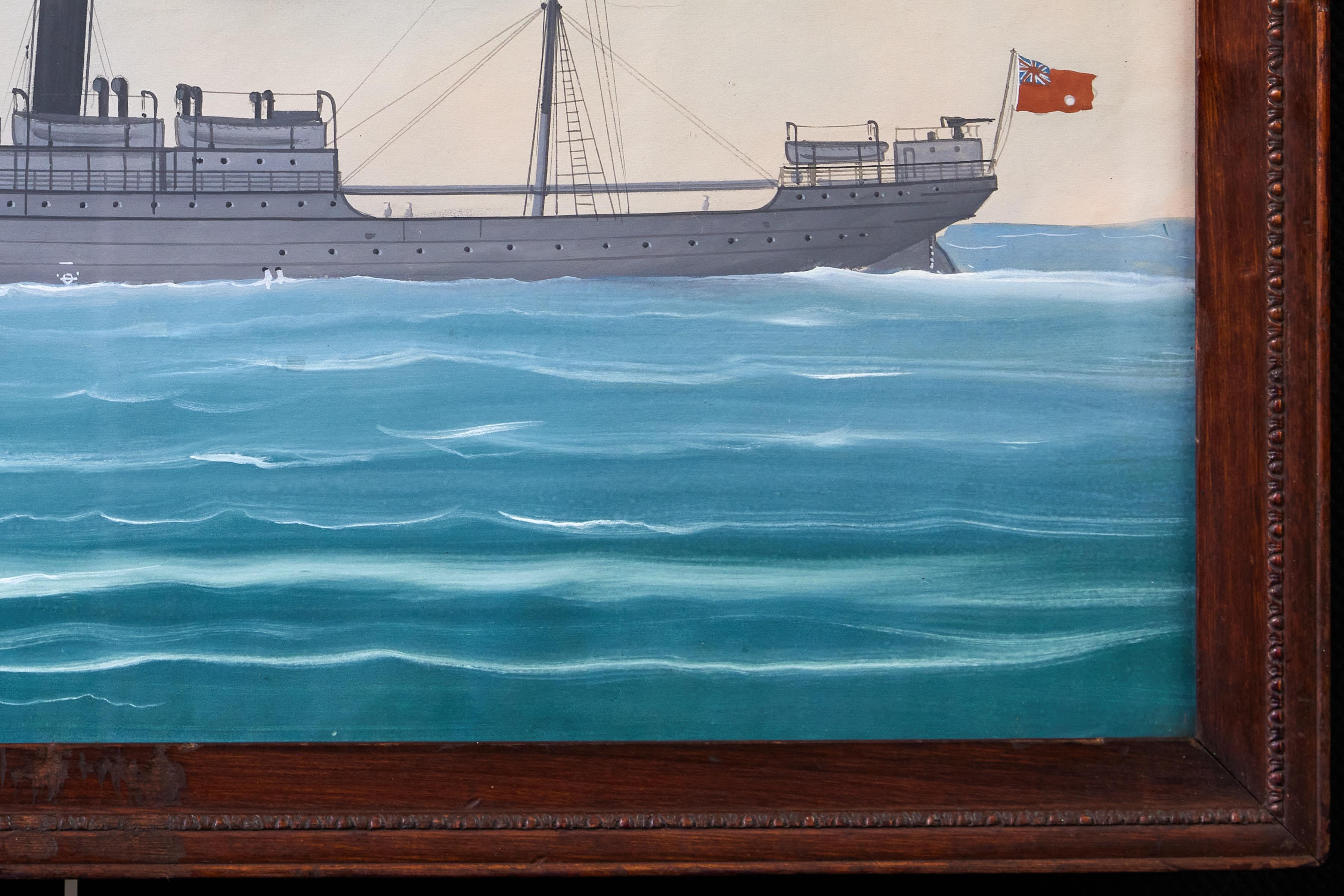 Britisches Handelsdampfschiff-Gemälde des 19. Jahrhunderts (Holz) im Angebot