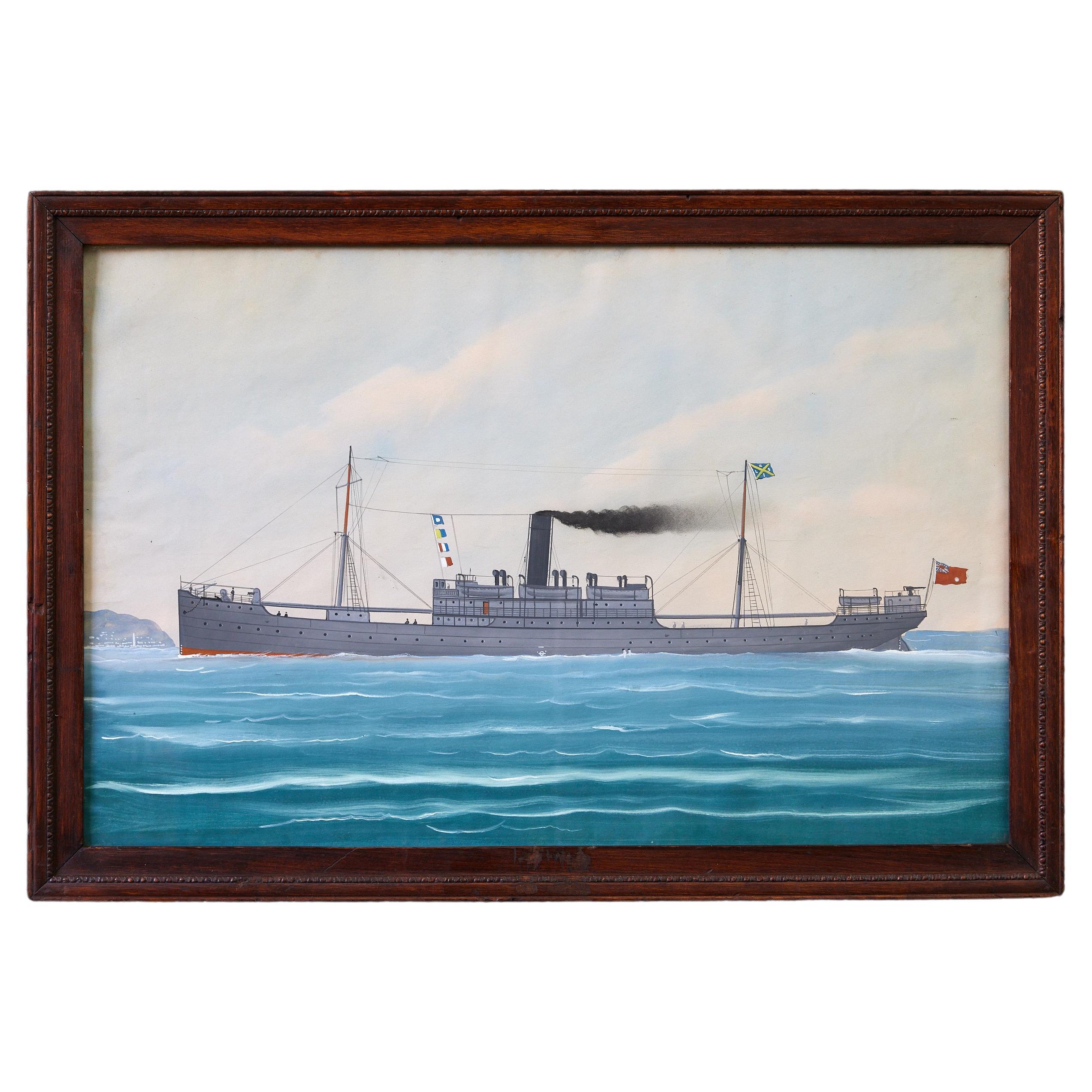 Britisches Handelsdampfschiff-Gemälde des 19. Jahrhunderts im Angebot