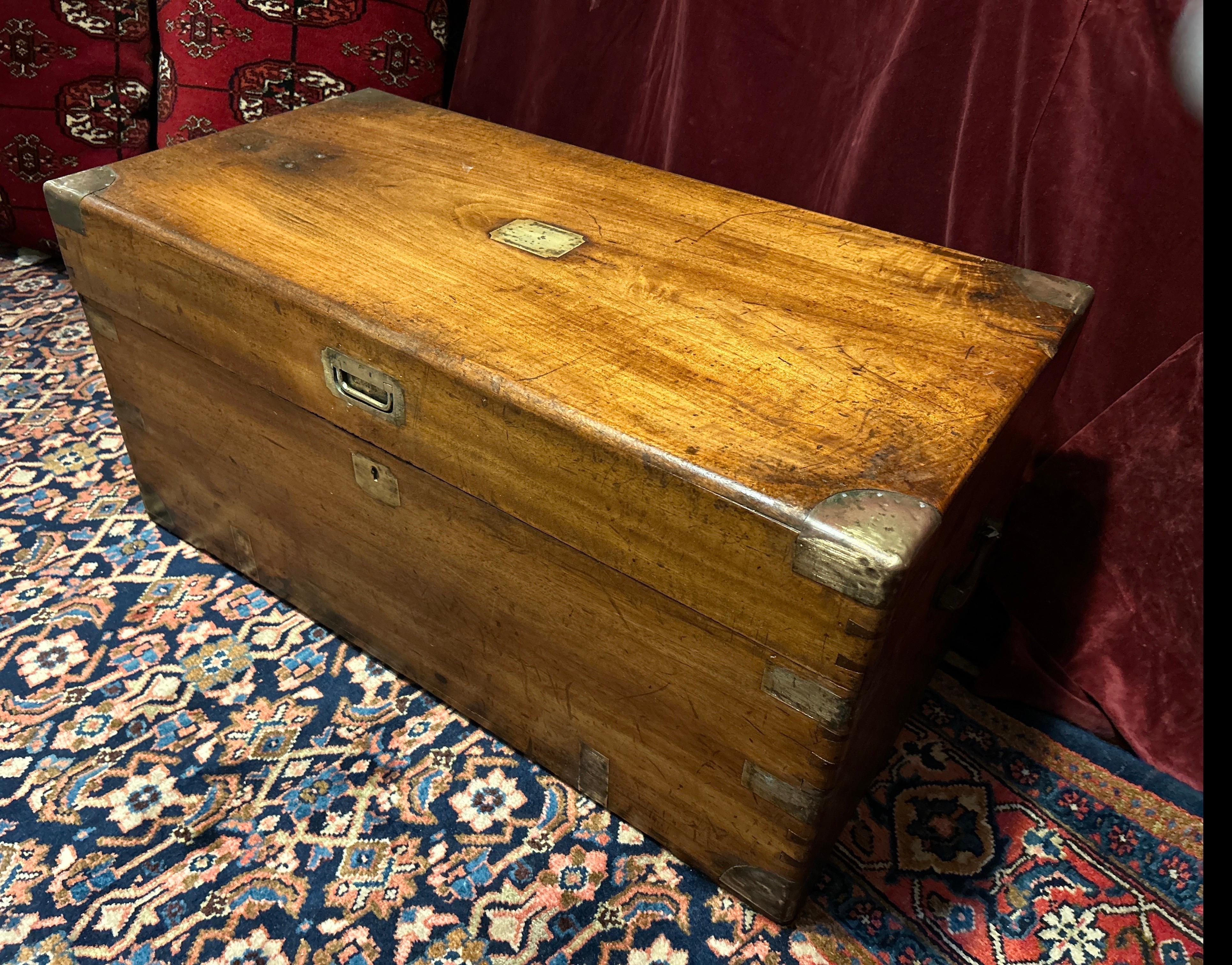 Cassapanca in legno di canfora da campagna militare britannica del XIX secolo con ferramenta in ottone in vendita 3