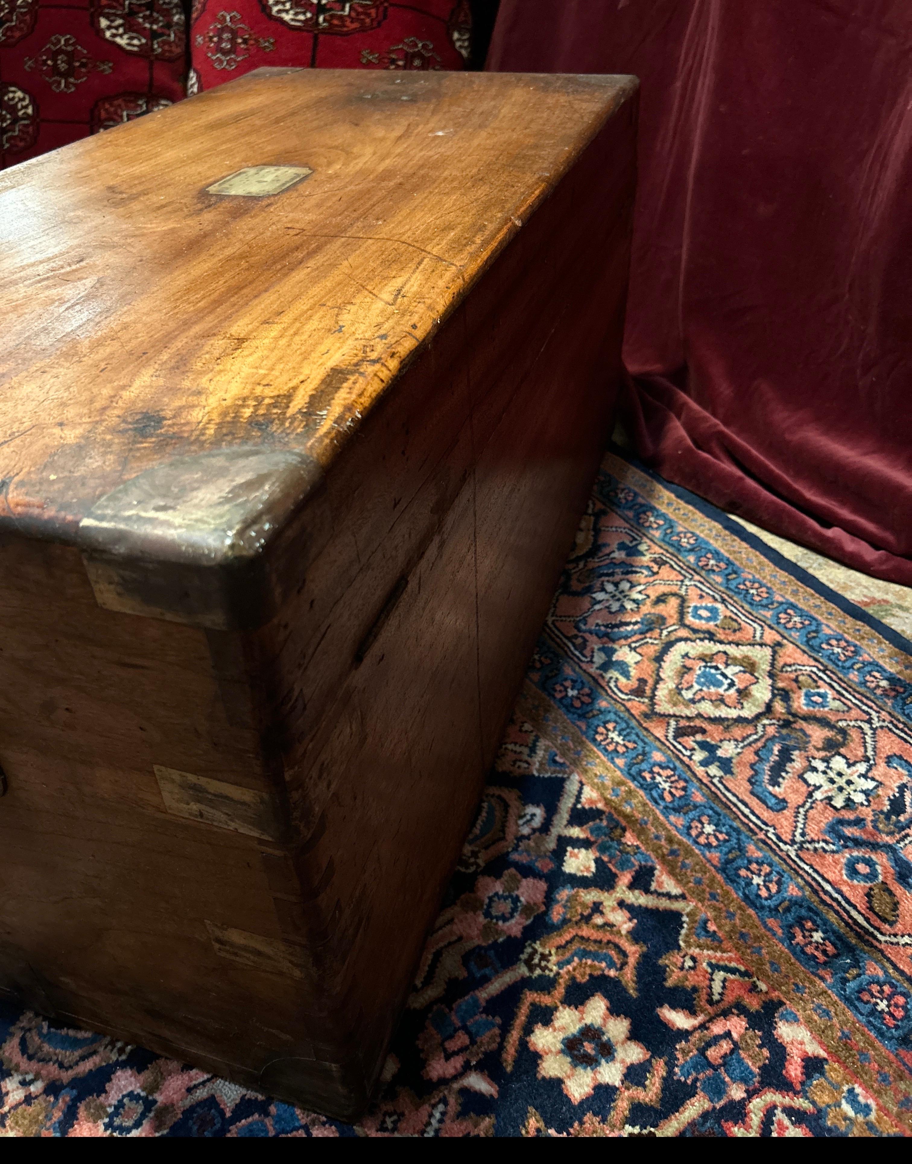 Cassapanca in legno di canfora da campagna militare britannica del XIX secolo con ferramenta in ottone in vendita 8