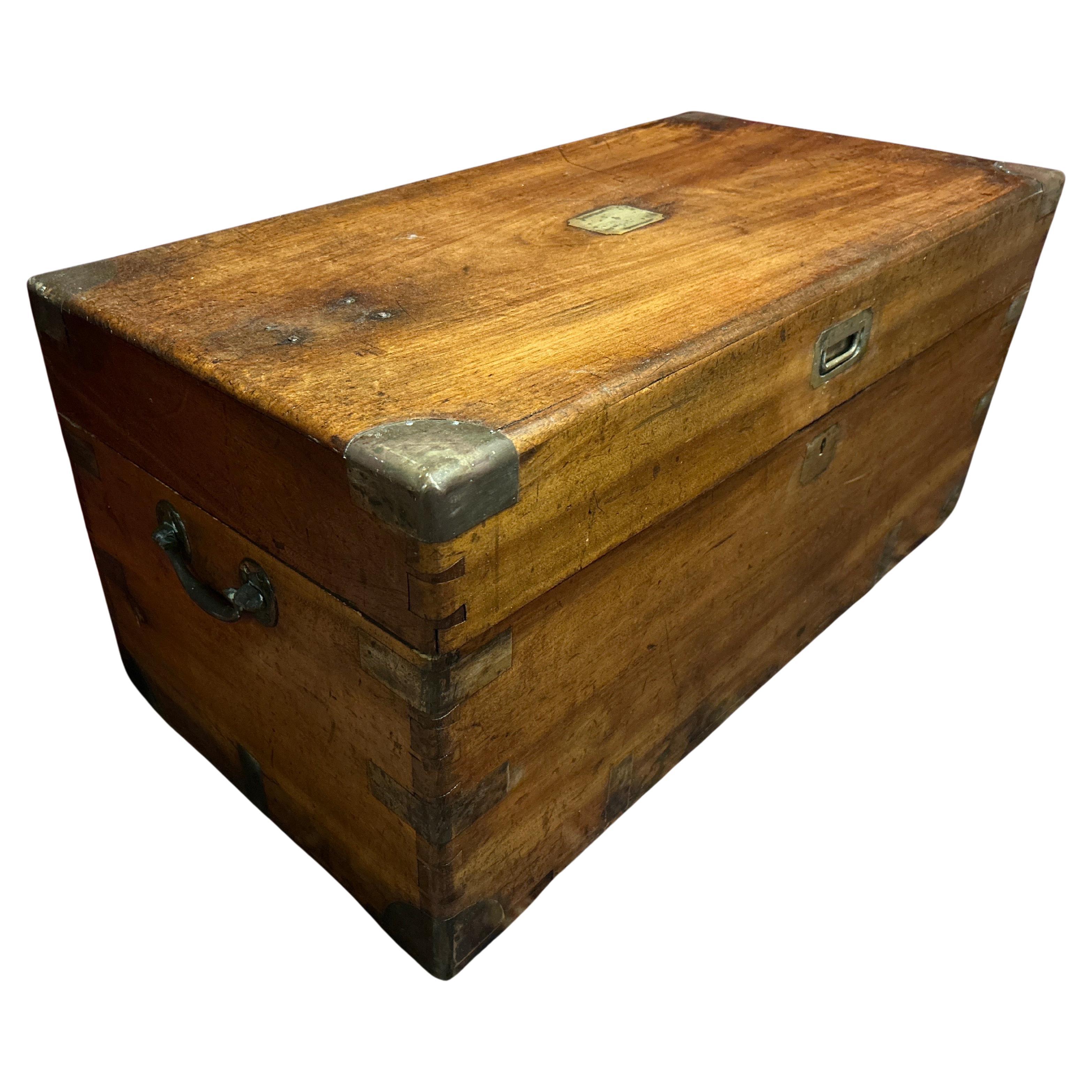 19th Century British Military Campaign Camphor Wood Chest With Brass Hardware