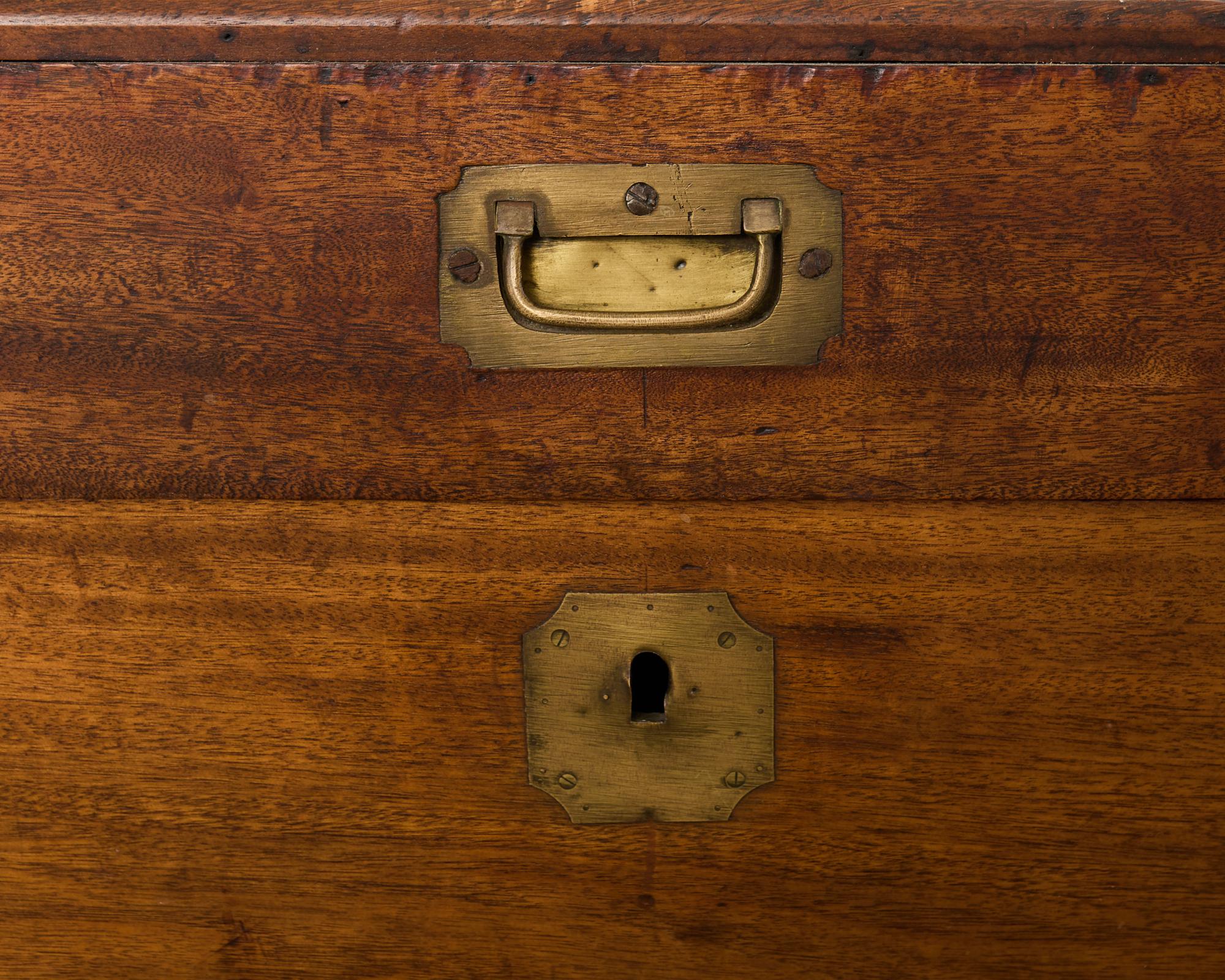 19th Century British Officer's Camphor Wood Brass Campaign Trunk For Sale 6