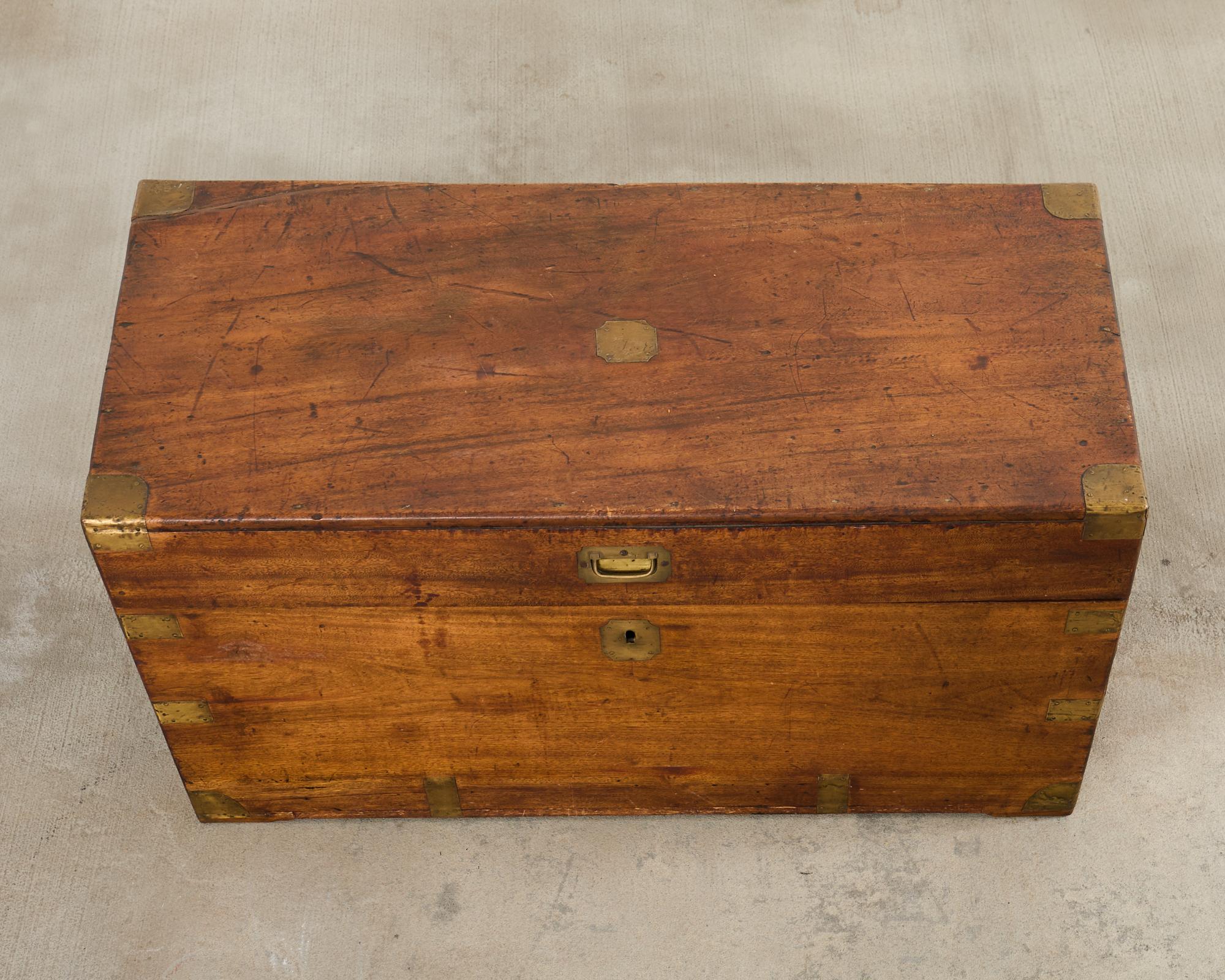 Hand-Crafted 19th Century British Officer's Camphor Wood Brass Campaign Trunk For Sale