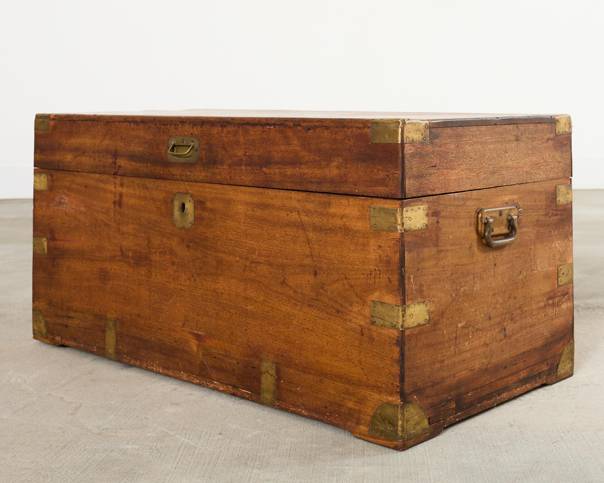 19th Century British Officer's Camphor Wood Brass Campaign Trunk In Distressed Condition For Sale In Rio Vista, CA