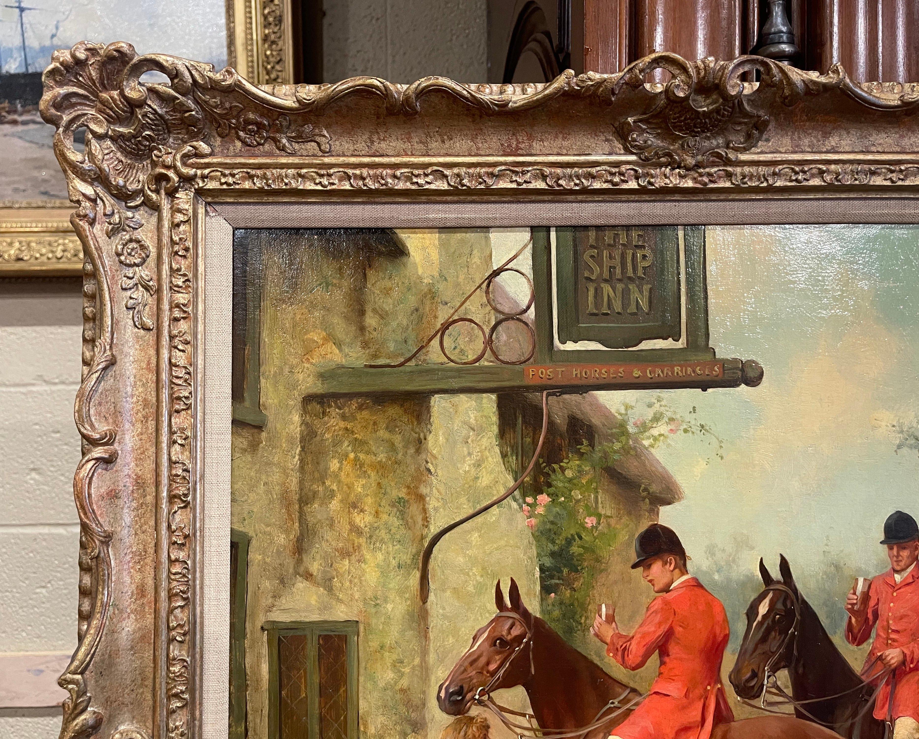 Toile Peinture à l'huile sur toile britannique du 19ème siècle représentant une chasse dans un cadre doré, signée K. Wardle en vente