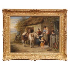 19th Century British Pastoral Oil Painting in Gilt Frame by Julian E. Drummond