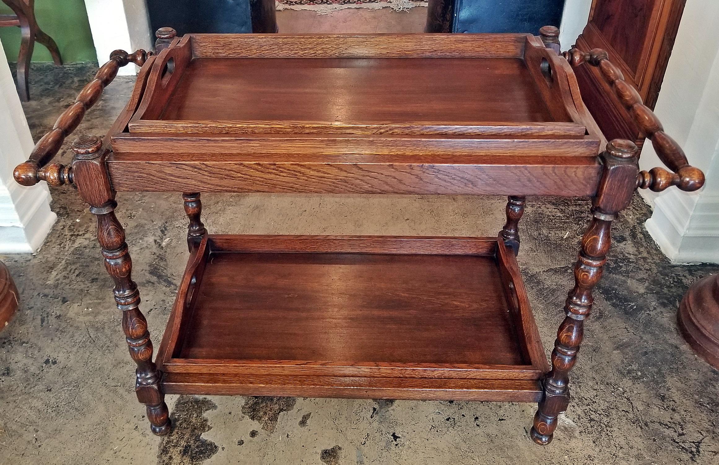 19th Century British Provincial Oak Butlers Tray Stand with 3 Trays 4