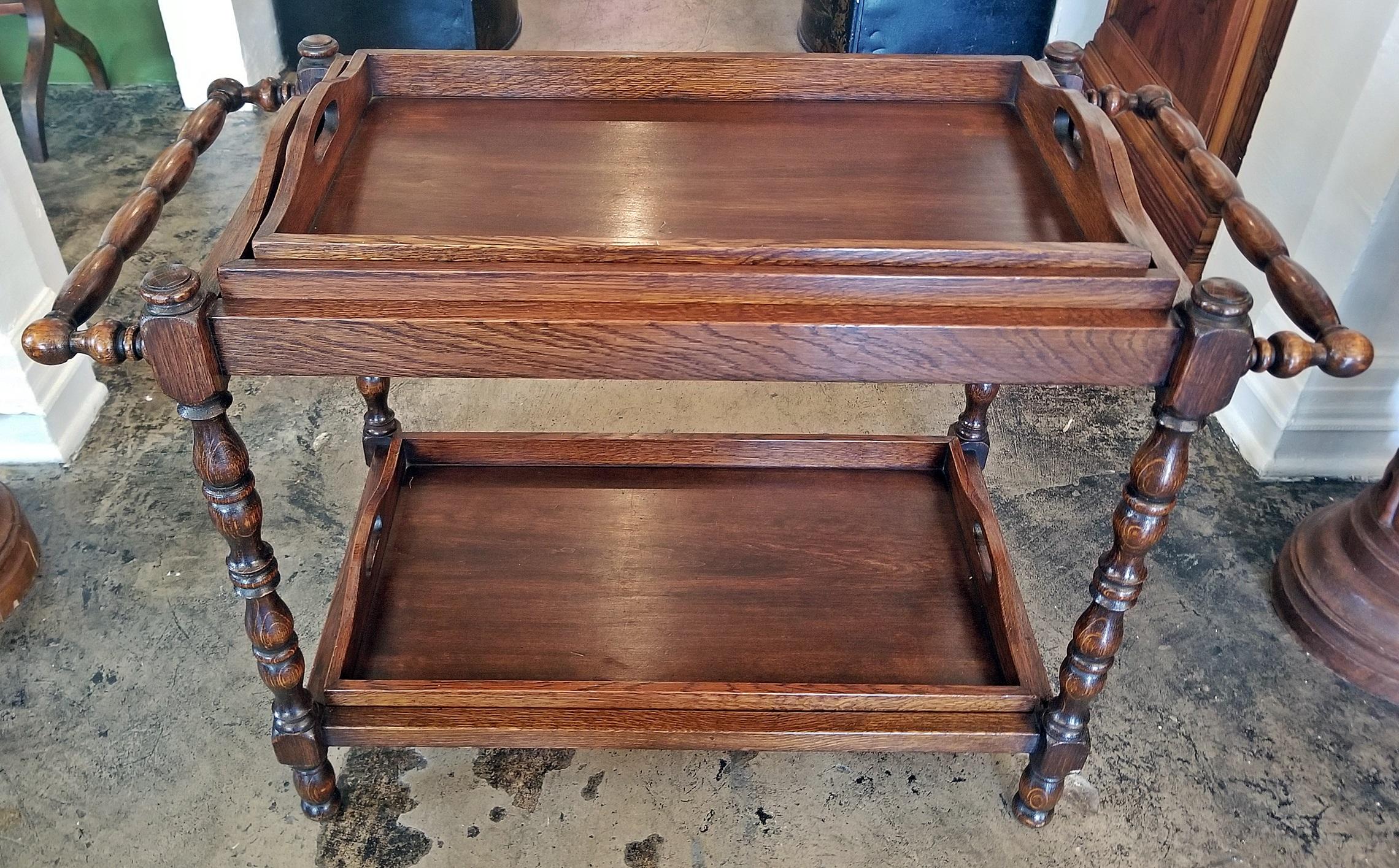 19th Century British Provincial Oak Butlers Tray Stand with 3 Trays 5