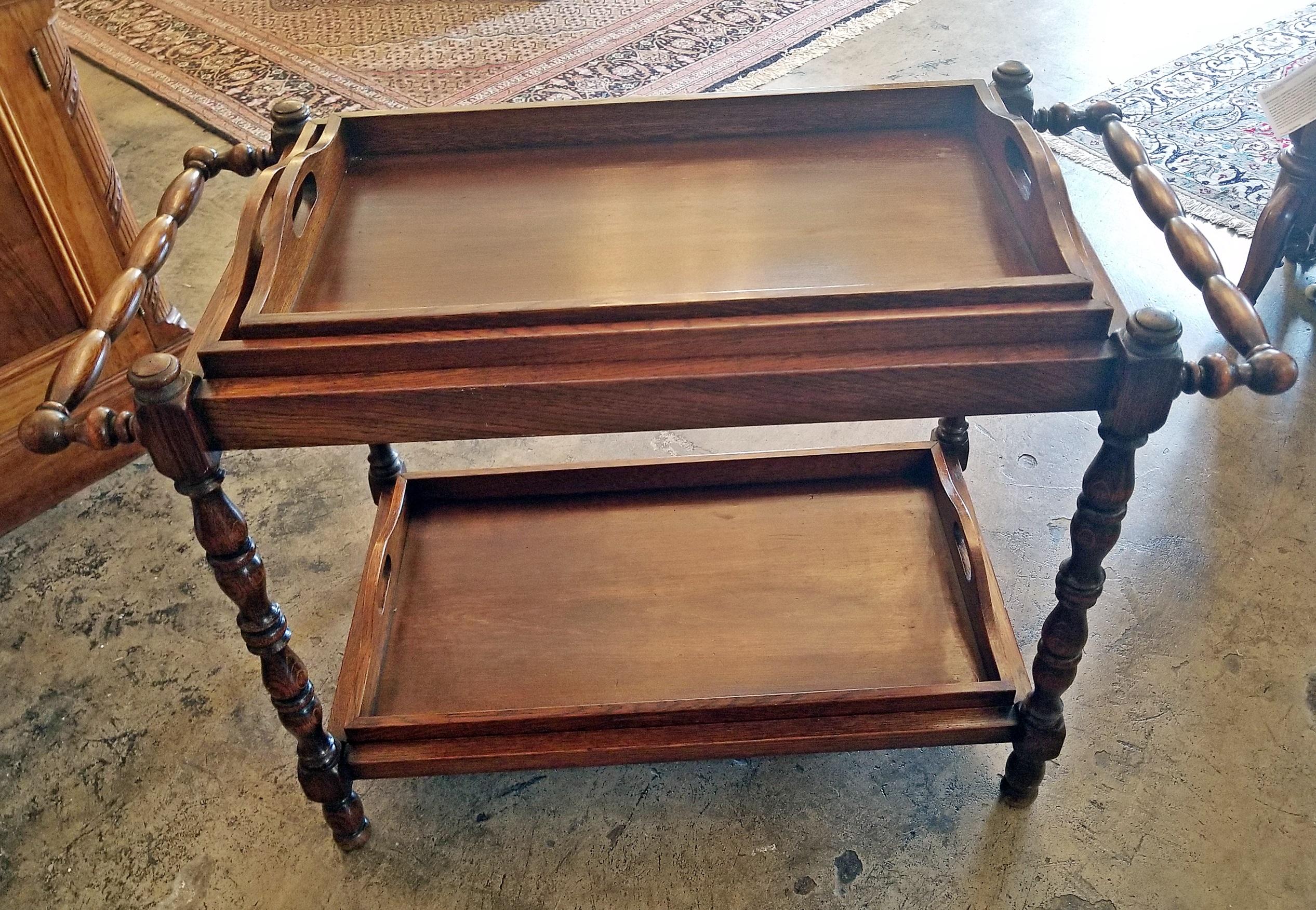 19th Century British Provincial Oak Butlers Tray Stand with 3 Trays 6